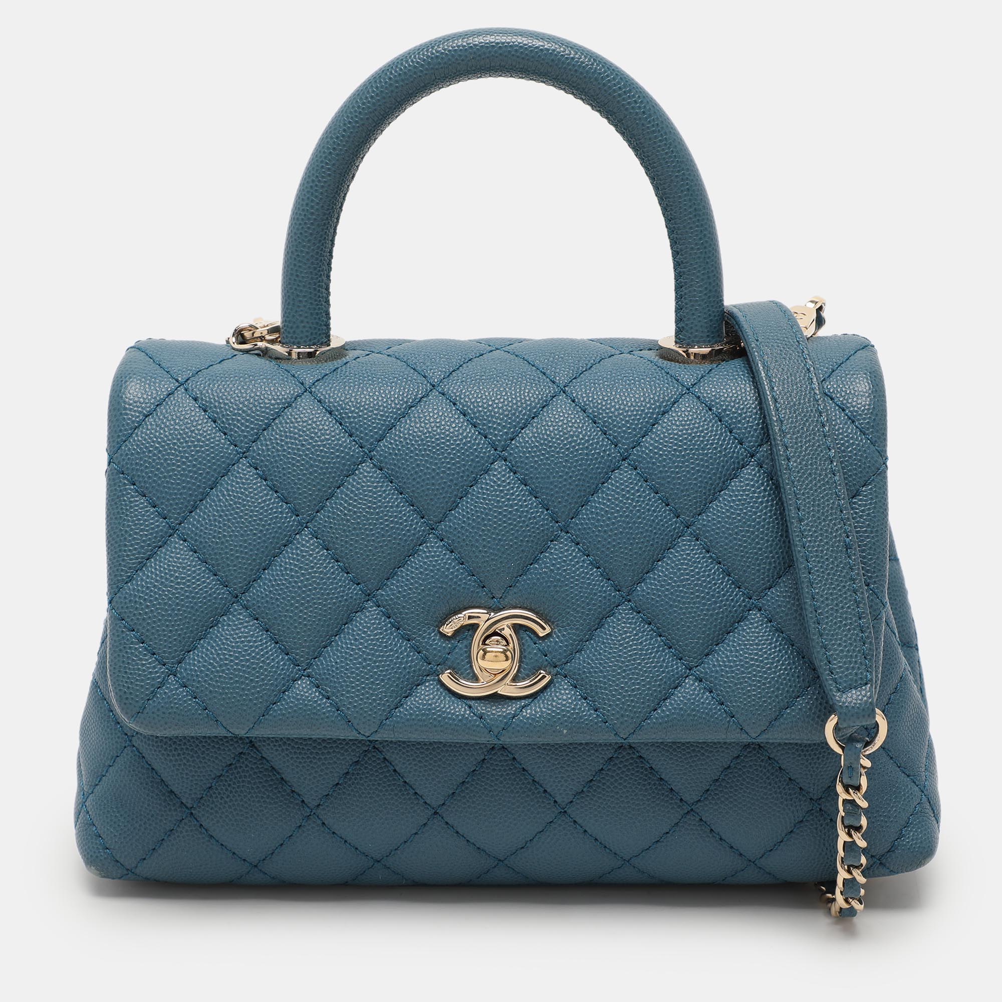 

Chanel Blue Quilted Caviar Leather Mini Coco Top Handle Bag