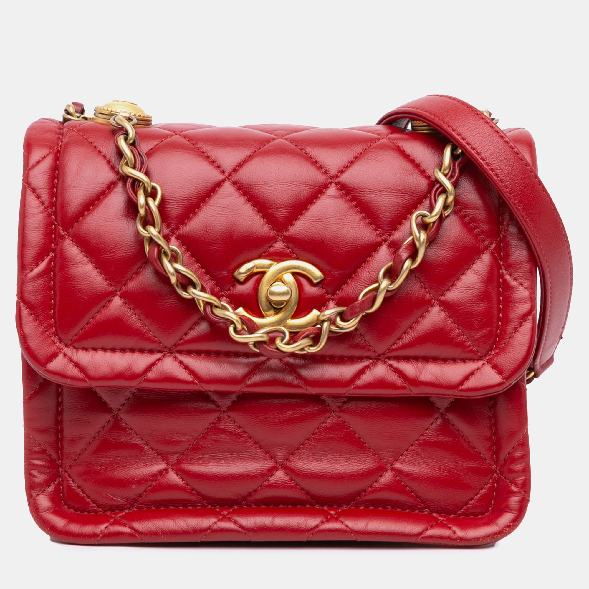 

Chanel Red Leather Chanel Mini Quilted Lambskin Soft Square Flap