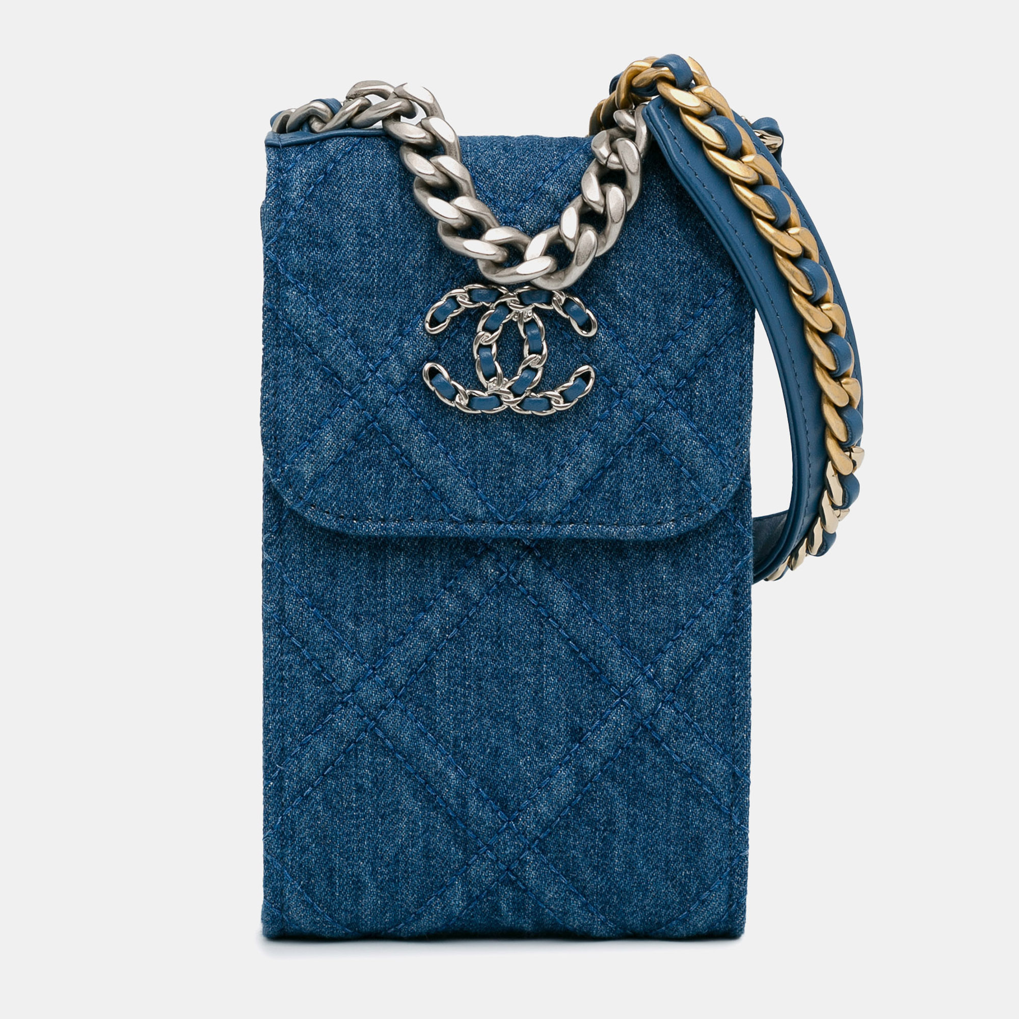 

Chanel Blue Denim Denim 19 Phone Holder with Chain