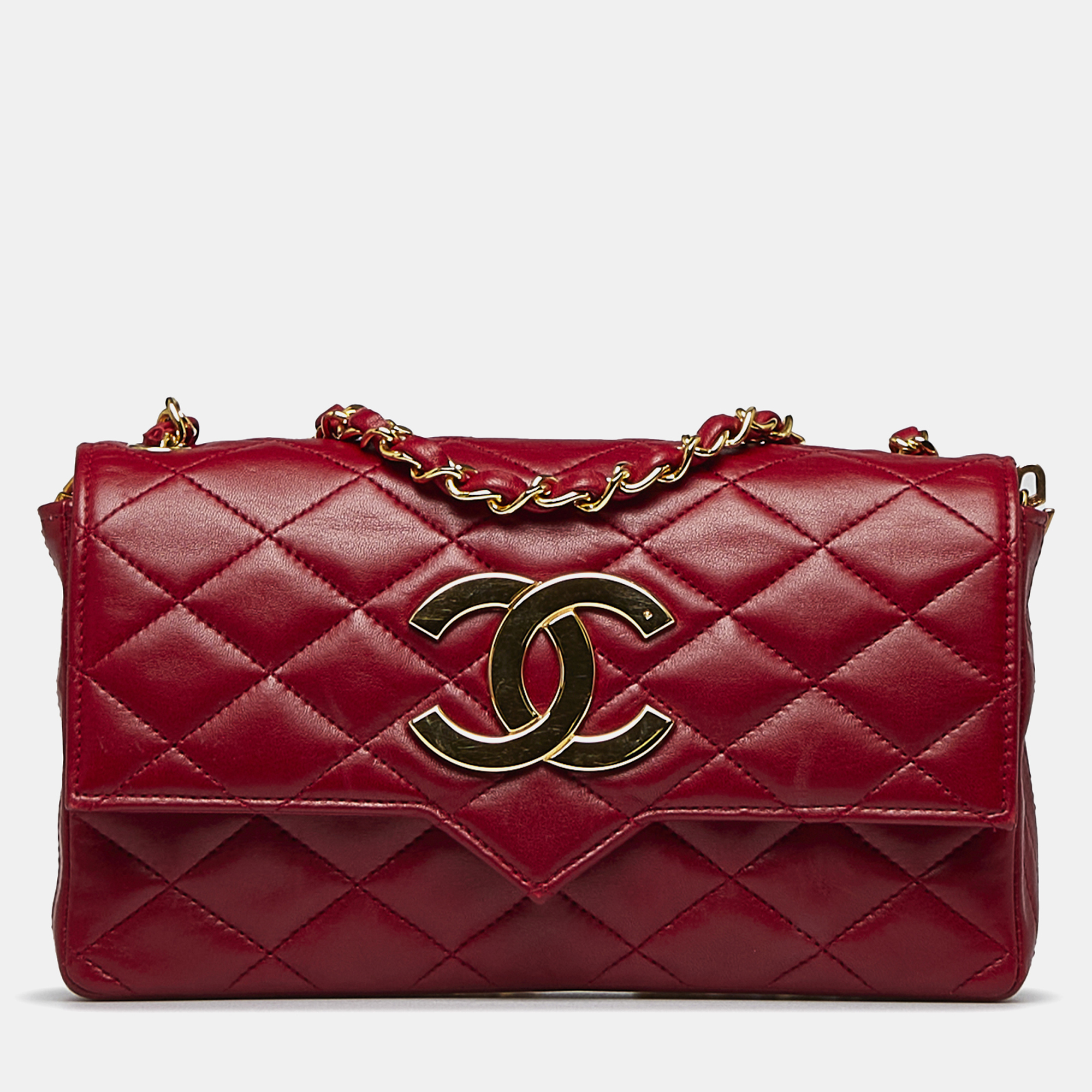 

Chanel Red Lambskin Leather Small  Quilted Single Flap Bag