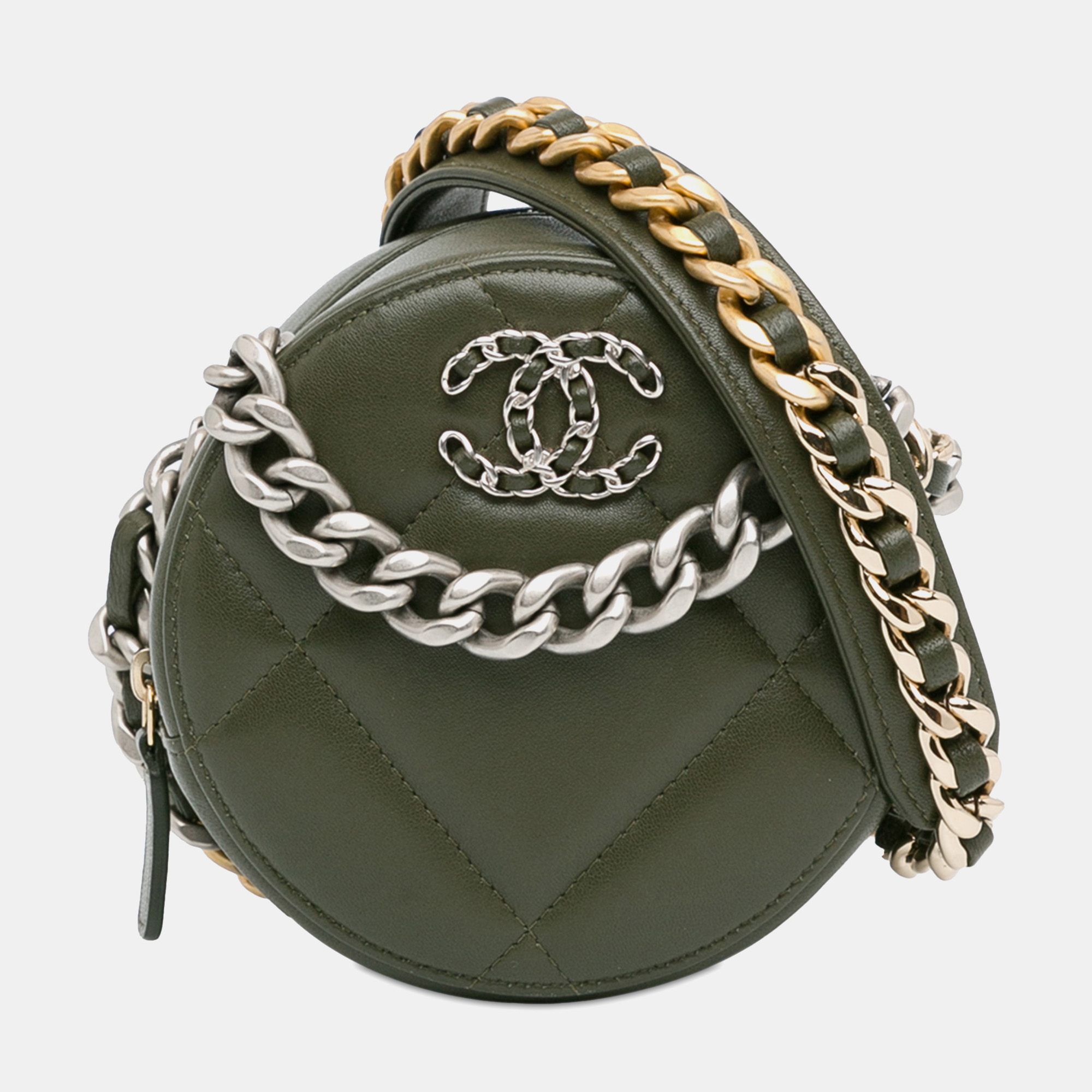 

Chanel Green Lambskin Leather 19 Round Clutch with Chain