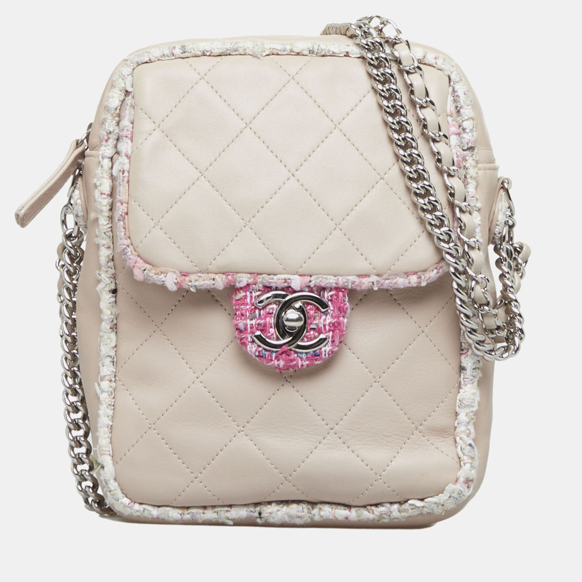 

Chanel Pink Lambskin Leather Elegant Tweed Crossbody Bag