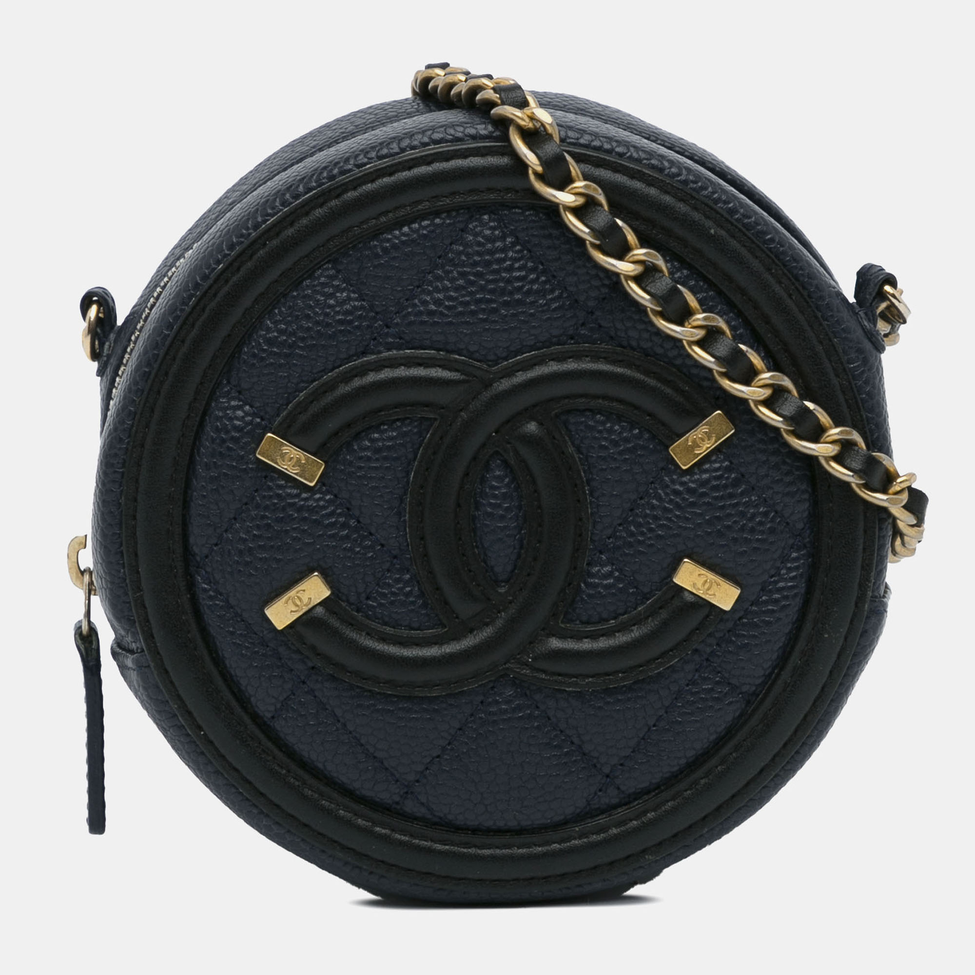 

Chanel Blue Caviar Leather Caviar CC Filigree Round Crossbody Bag