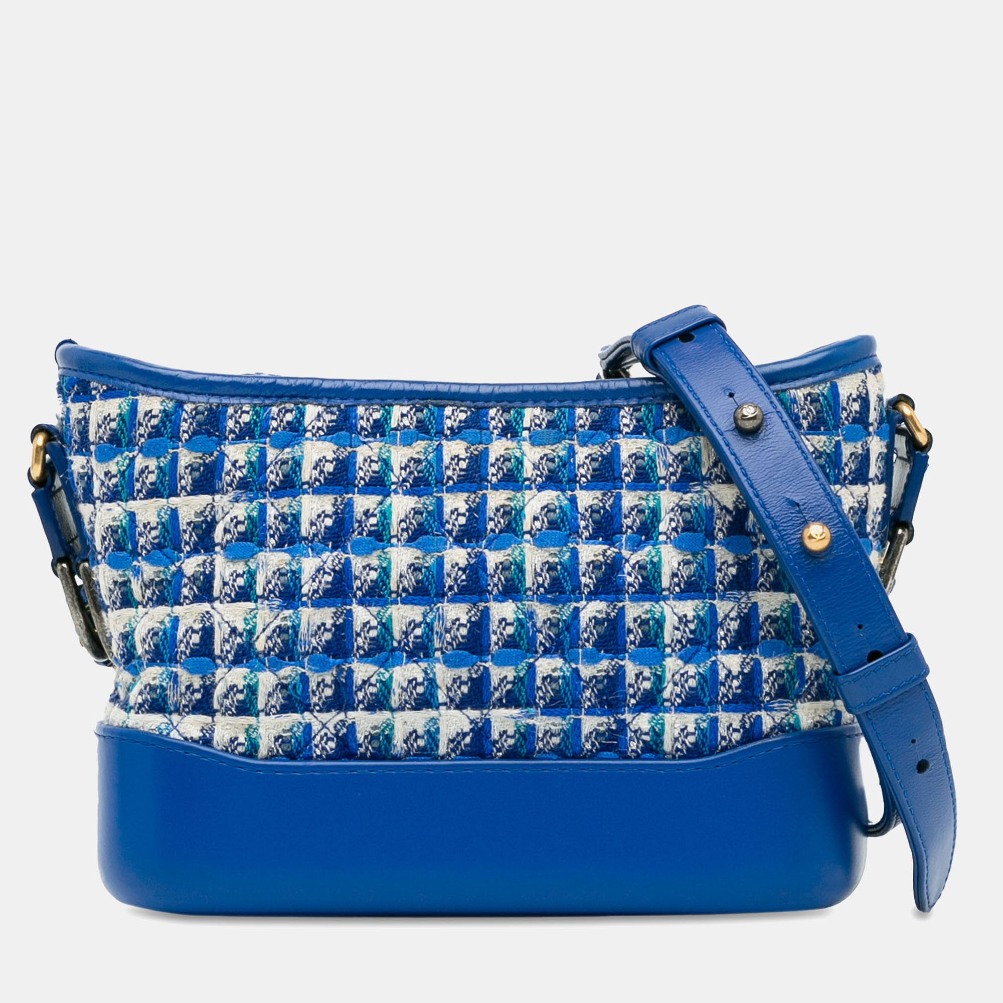 

Chanel Blue Lambskin Leather and Tweed Small Tweed Gabrielle Crossbody Bag