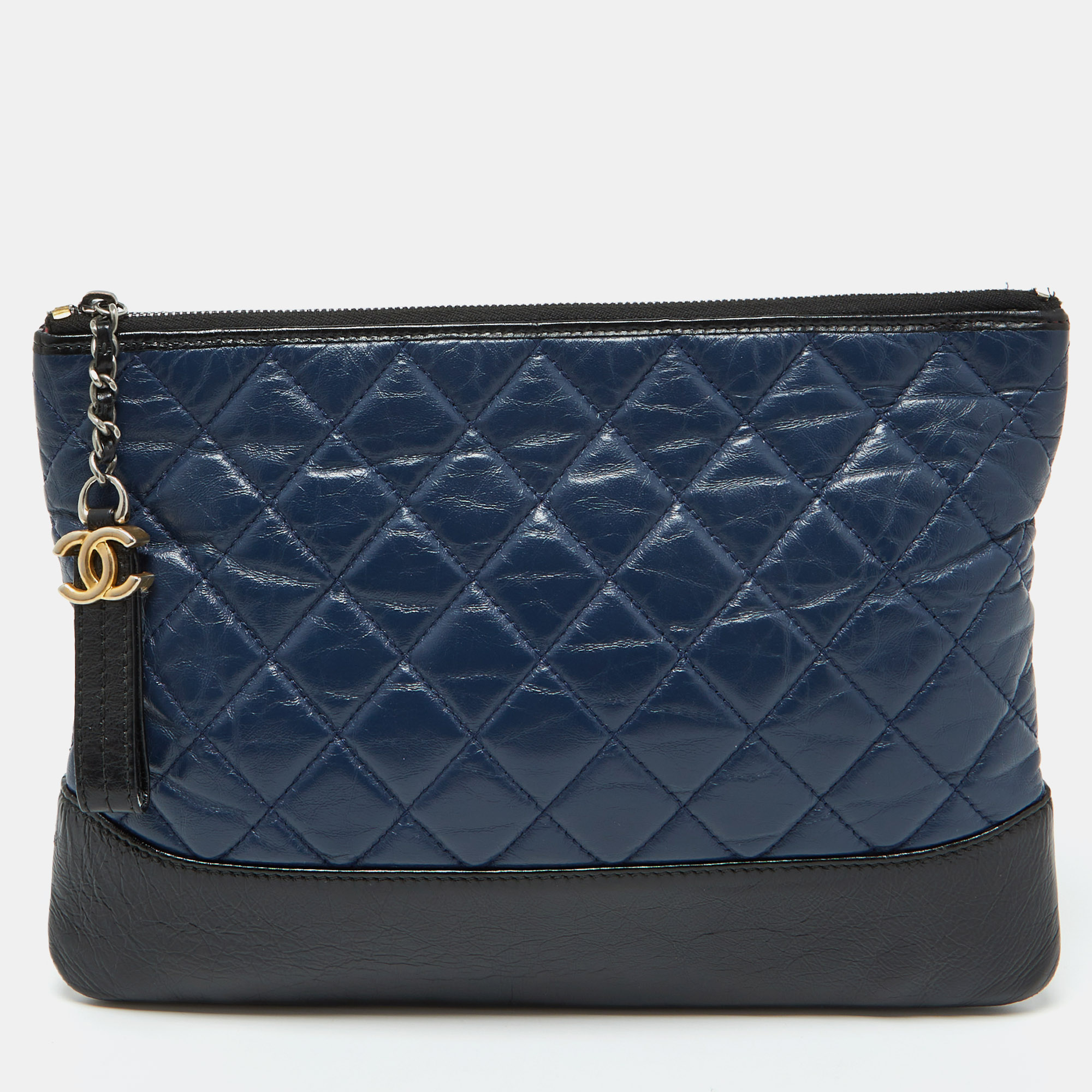 

Chanel Navy Blue/Black Leather Gabrielle O Case Clutch