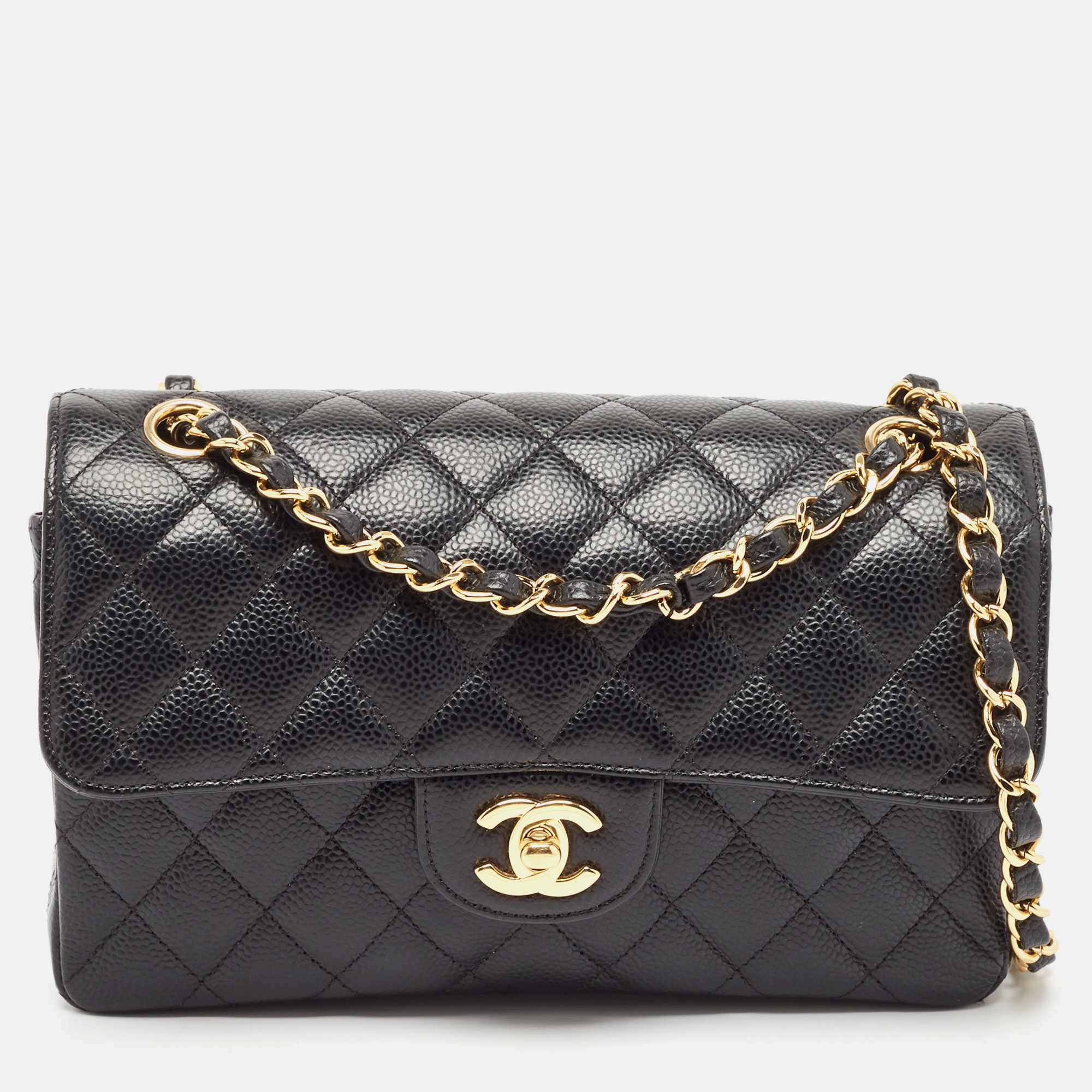 

Chanel Black Quilted Caviar Leather Small Classic Double Flap Bag