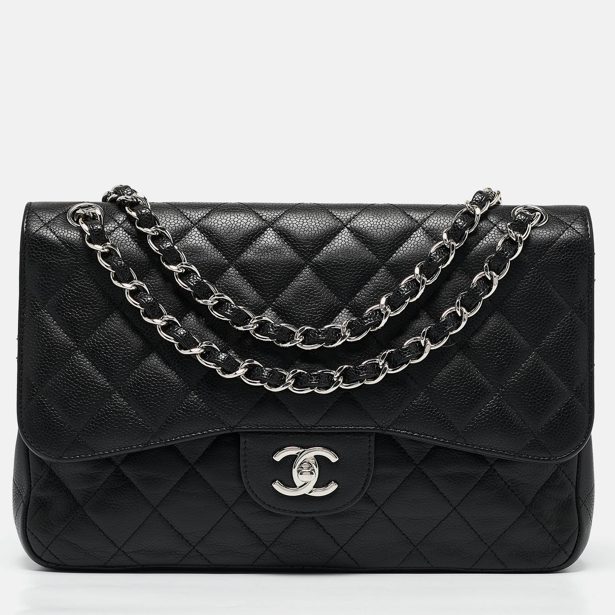 

Chanel Black Quilted Caviar Leather Jumbo Classic Double Flap Bag