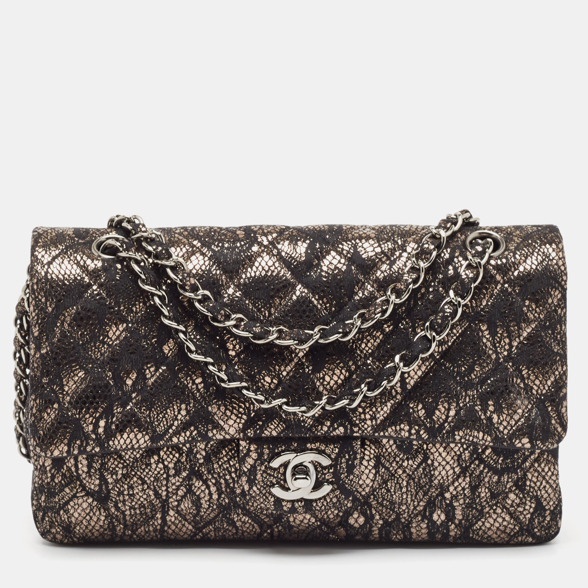 

Chanel Black/Metallic Quilted Lace Medium Classic Double Flap Bag