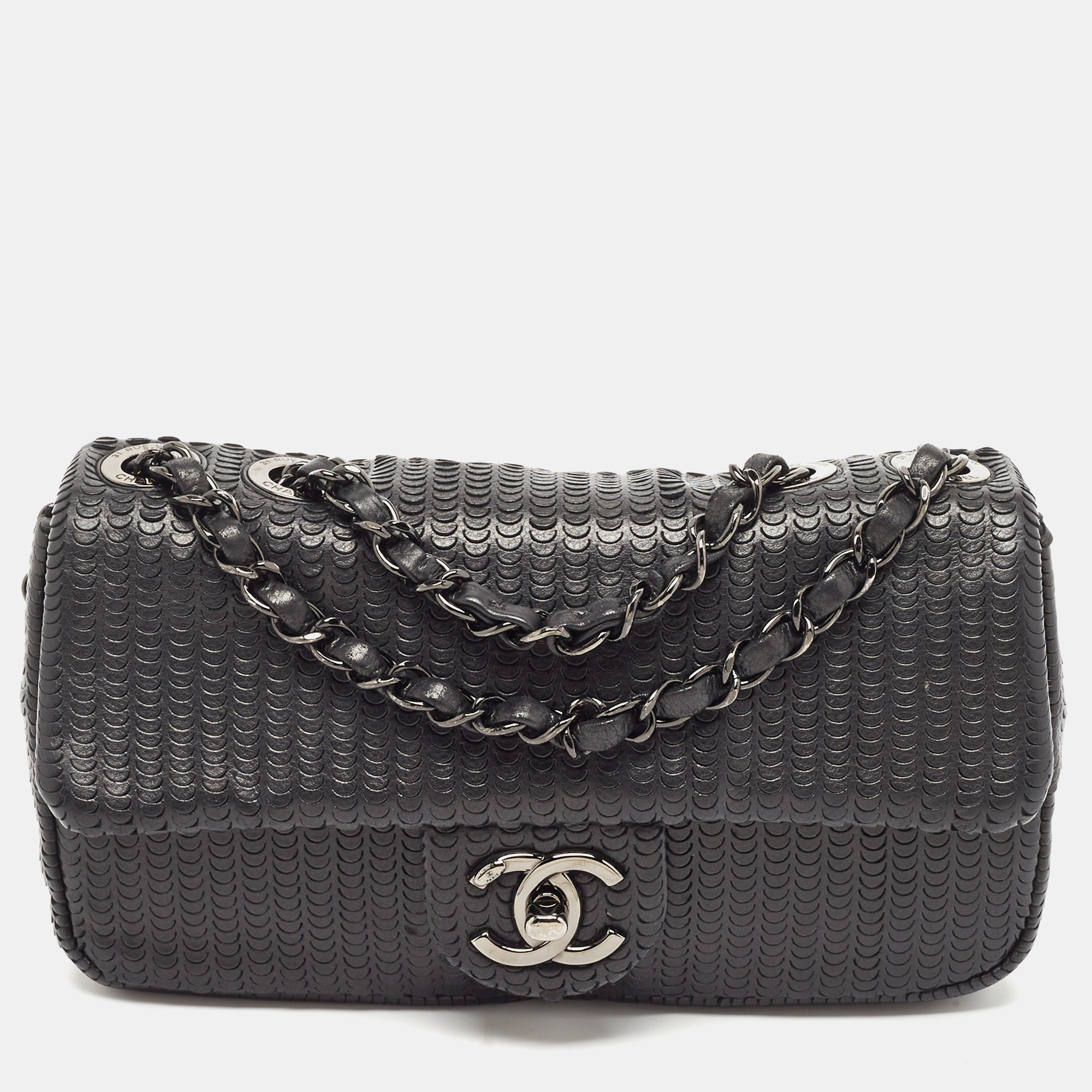 

Chanel Black Embossed Leather Small Classic Single Flap Bag