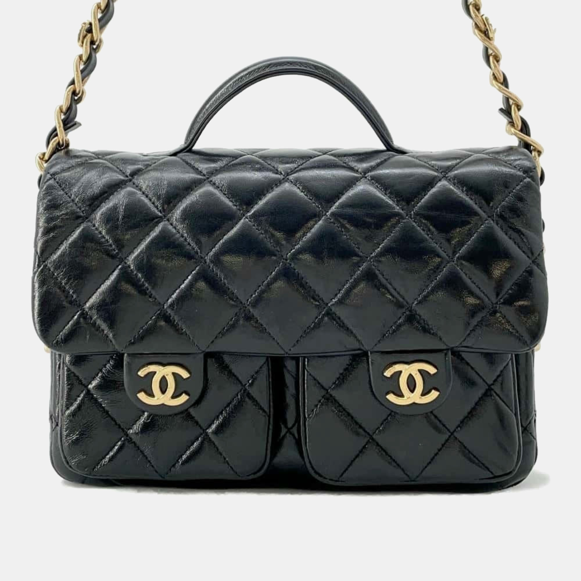 

Chanel Lambskin Black Matelasse Coco Mark Shiny Chain Shoulder Bag