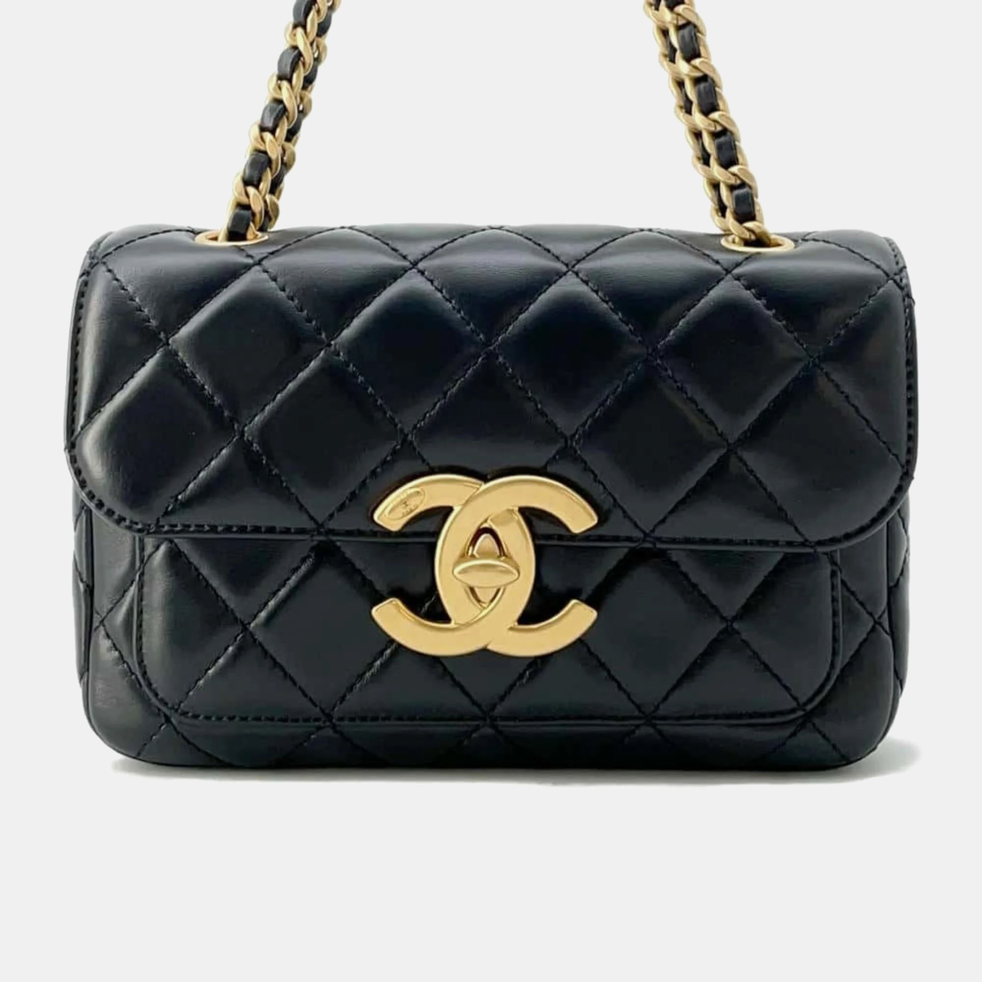 

Chanel Black Matelasse Coco Mark Shiny Lambskin Flap Chain Shoulder Bag