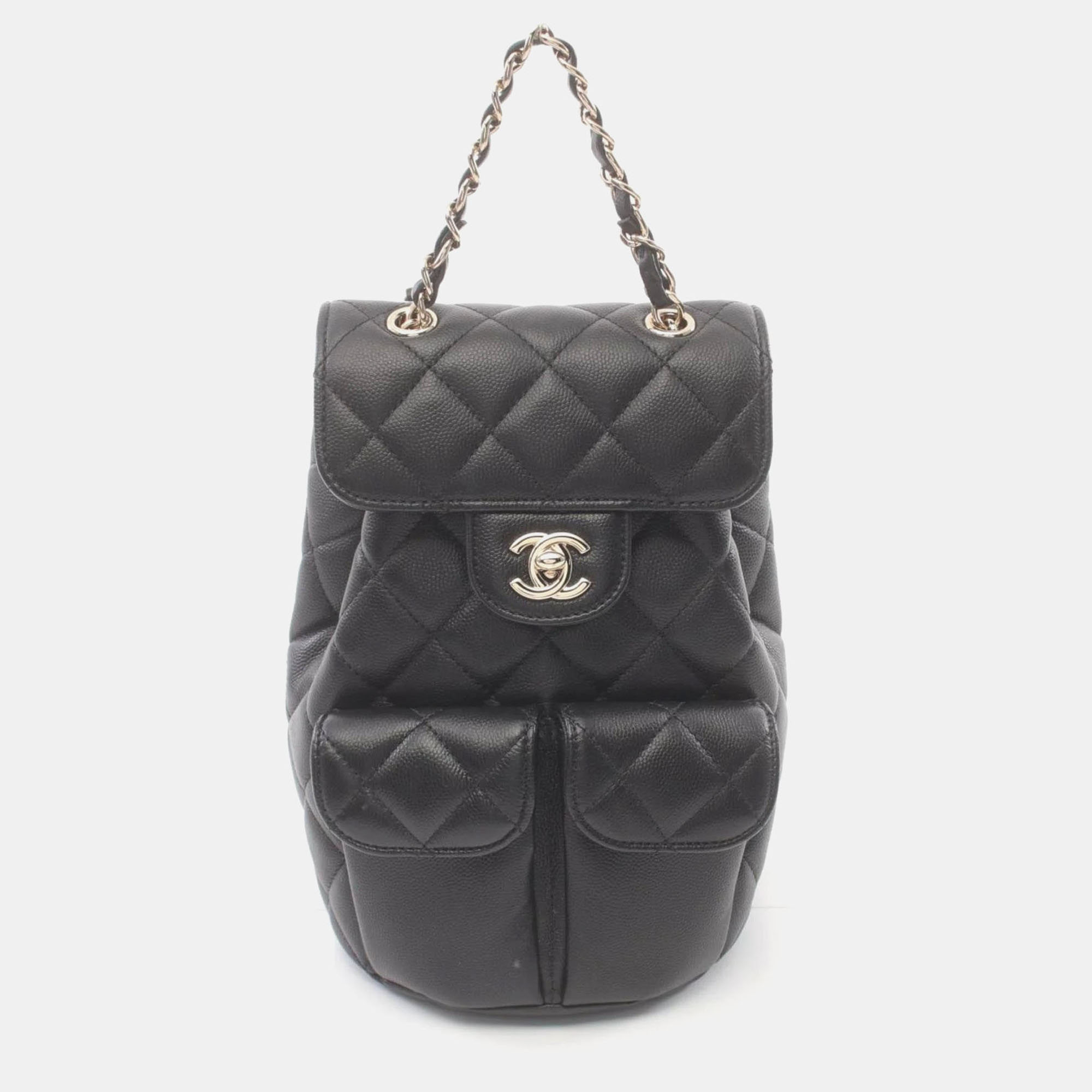 

Chanel Caviar Skin (Grained Calf) Black Matelasse Backpack