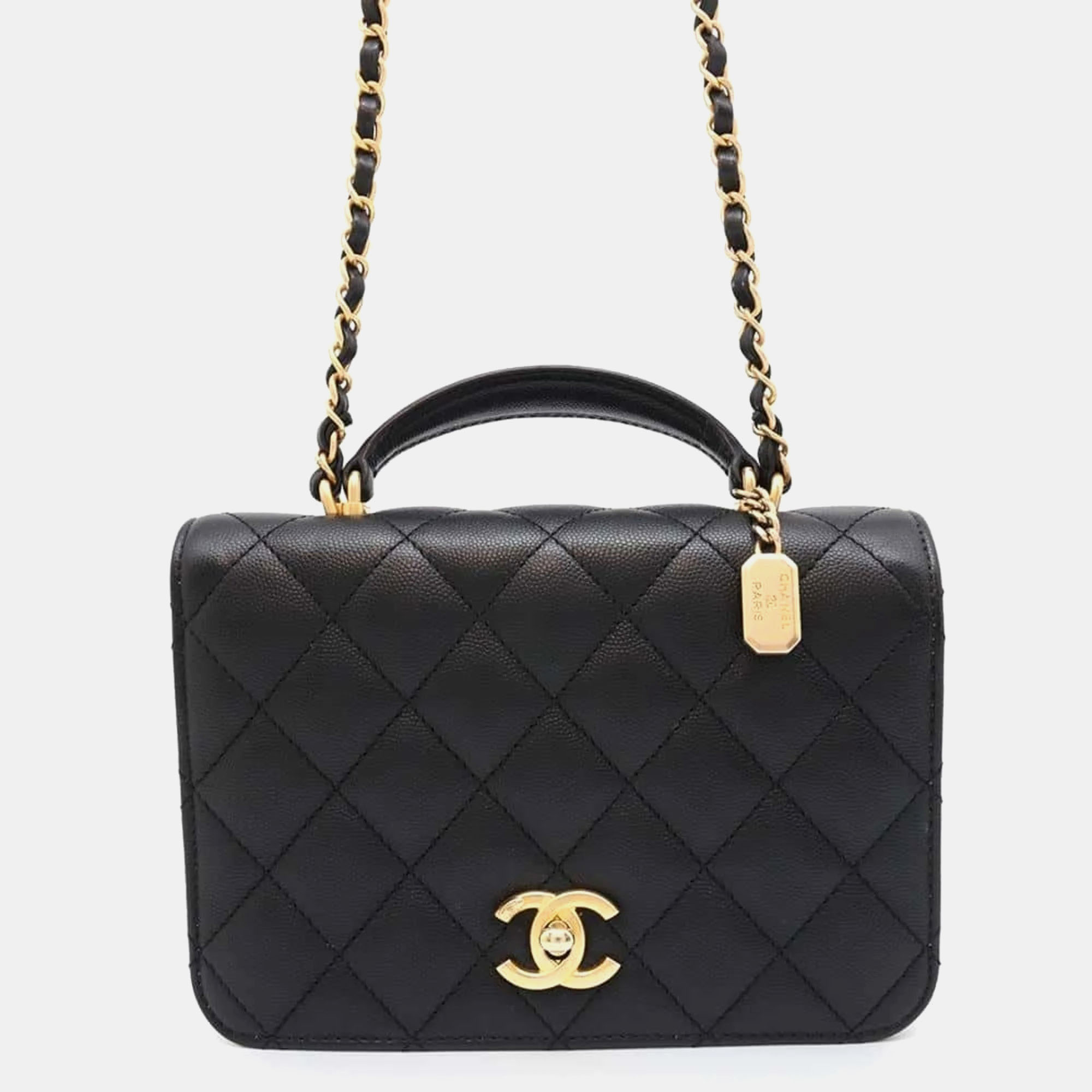 

Chanel Black Matelasse Coco Mark Caviar Skin Chain Shoulder Bag