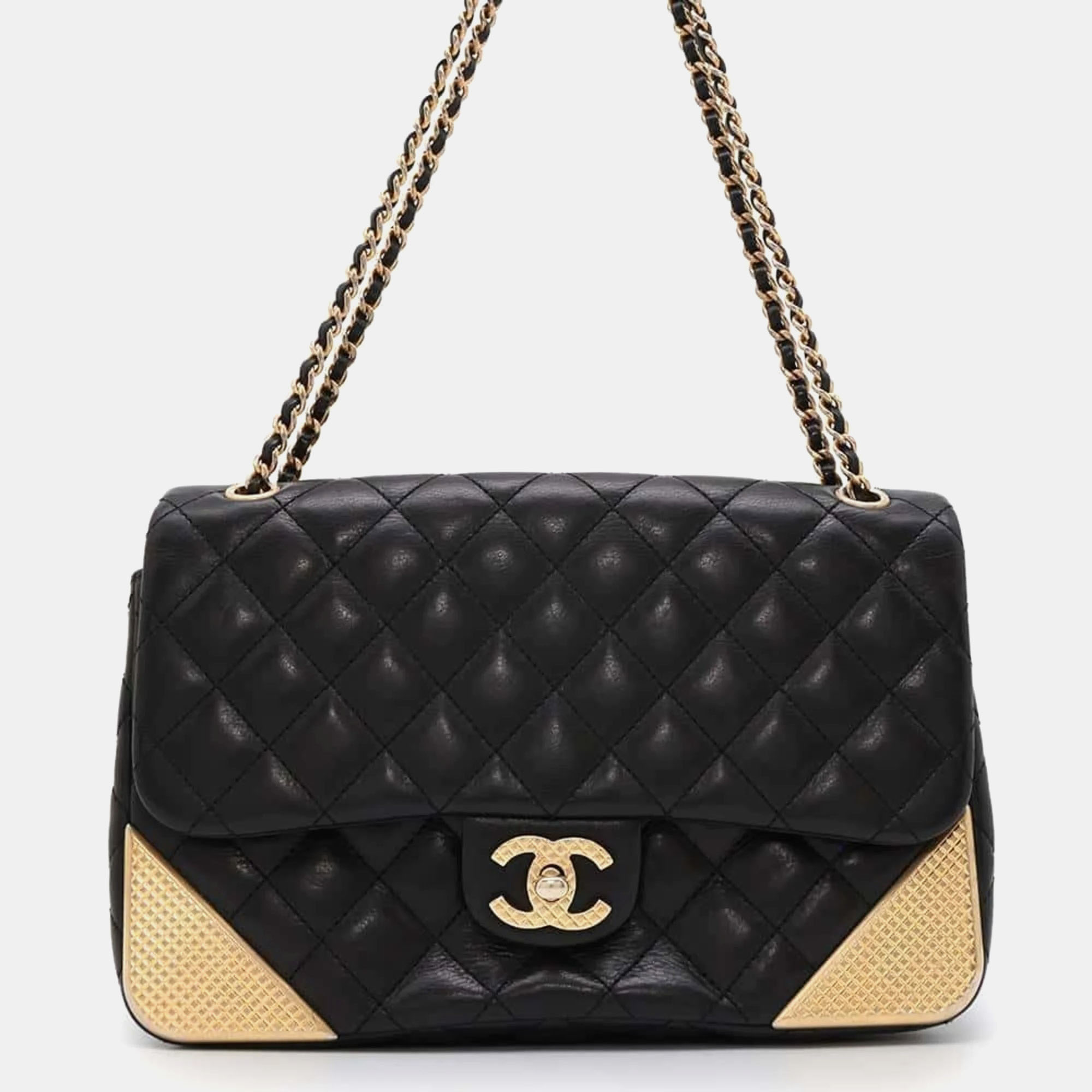 

Chanel Lambskin Black Matelasse Single Flap Chain Shoulder Bag