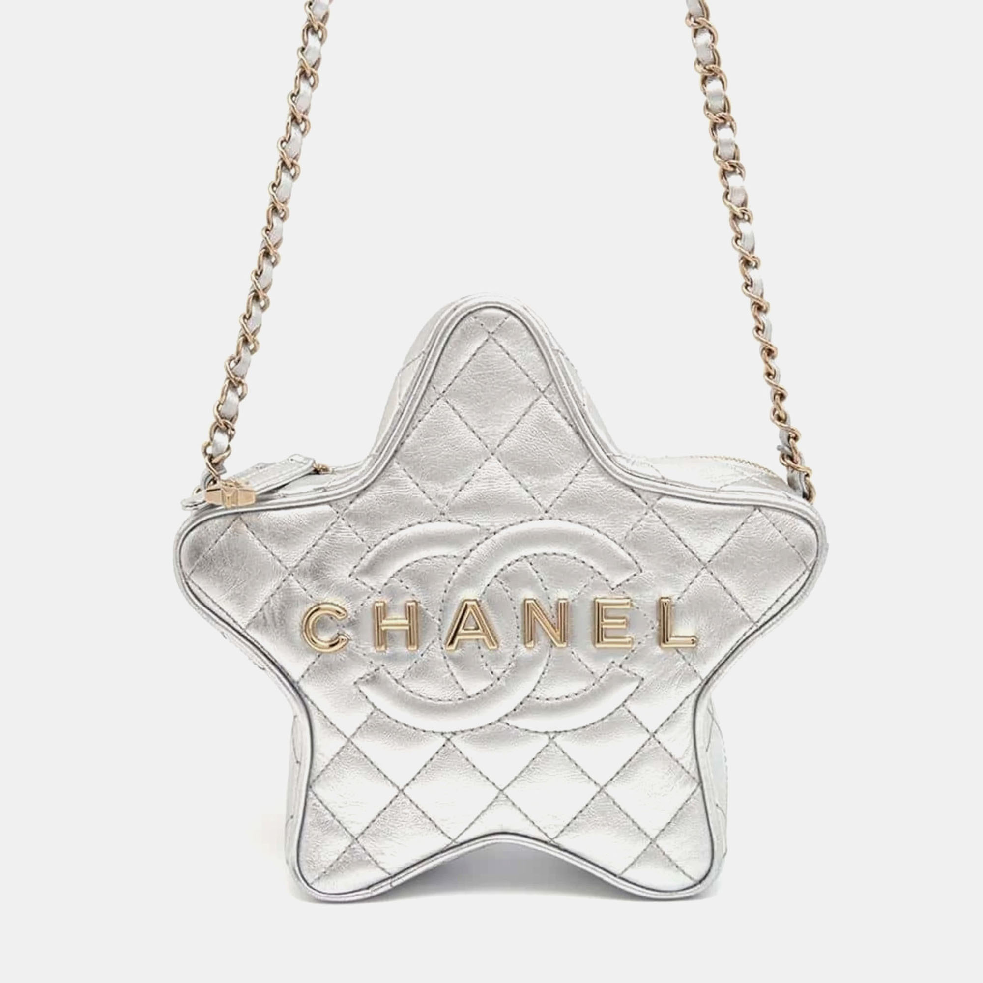 

Chanel Lambskin Star Matelasse Coco Mark Chain Shoulder Bag, Silver