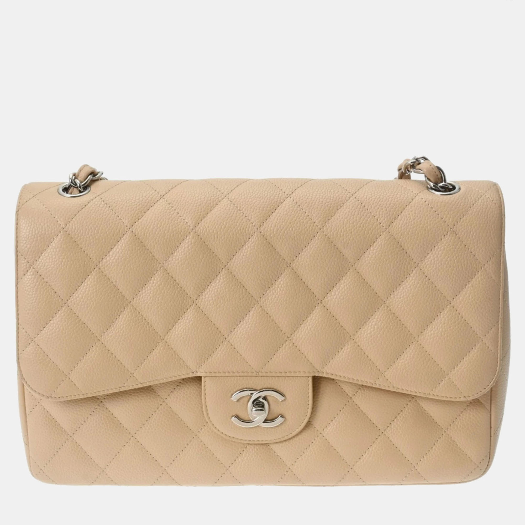 

Chanel Beige Caviar Skin Matelasse Chain Shoulder Double Flap  Bag