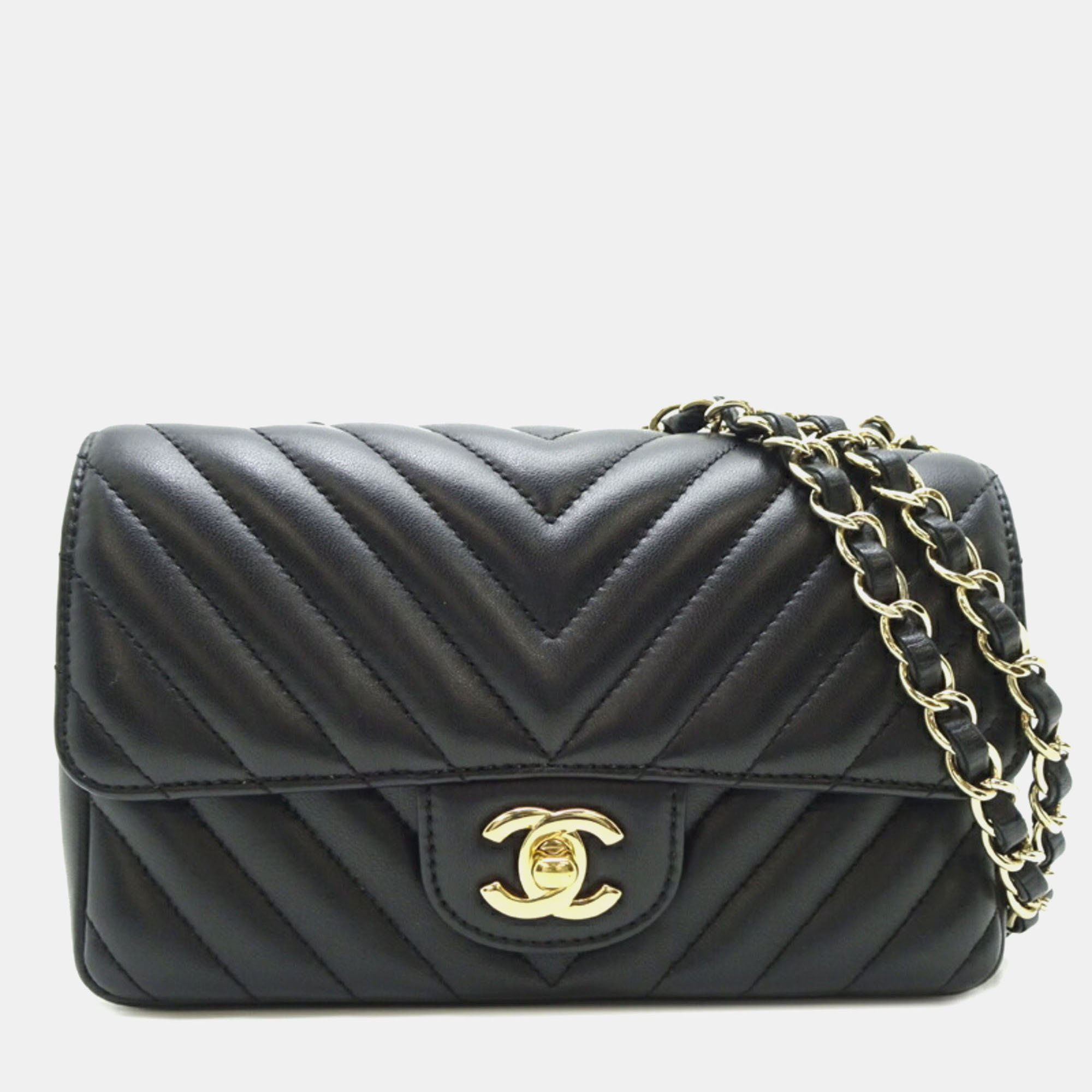 

Chanel Lambskin Black Chevron Chain Shoulder Bag