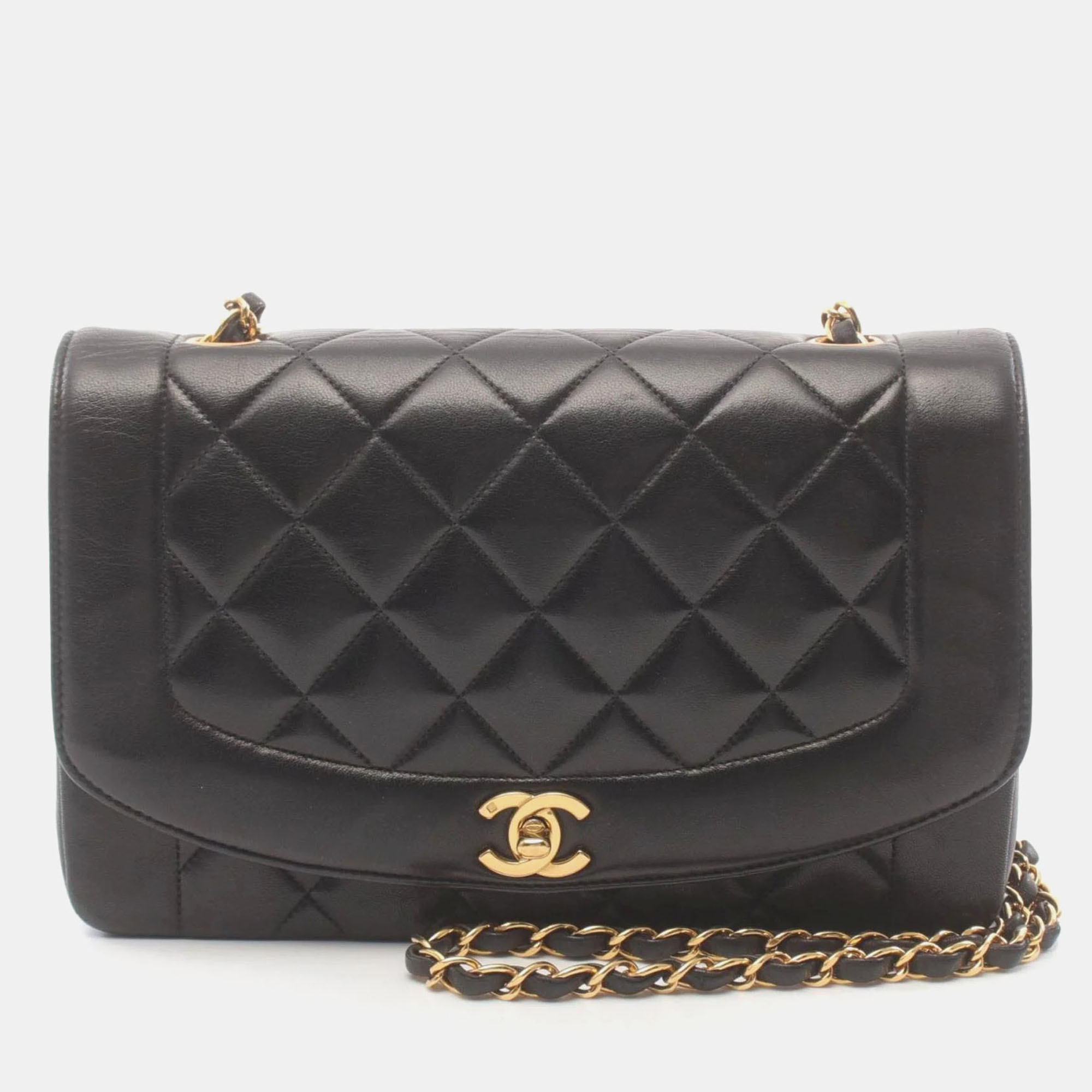 

Chanel Lambskin Black Matelasse Diana Flap Shoulder Bag