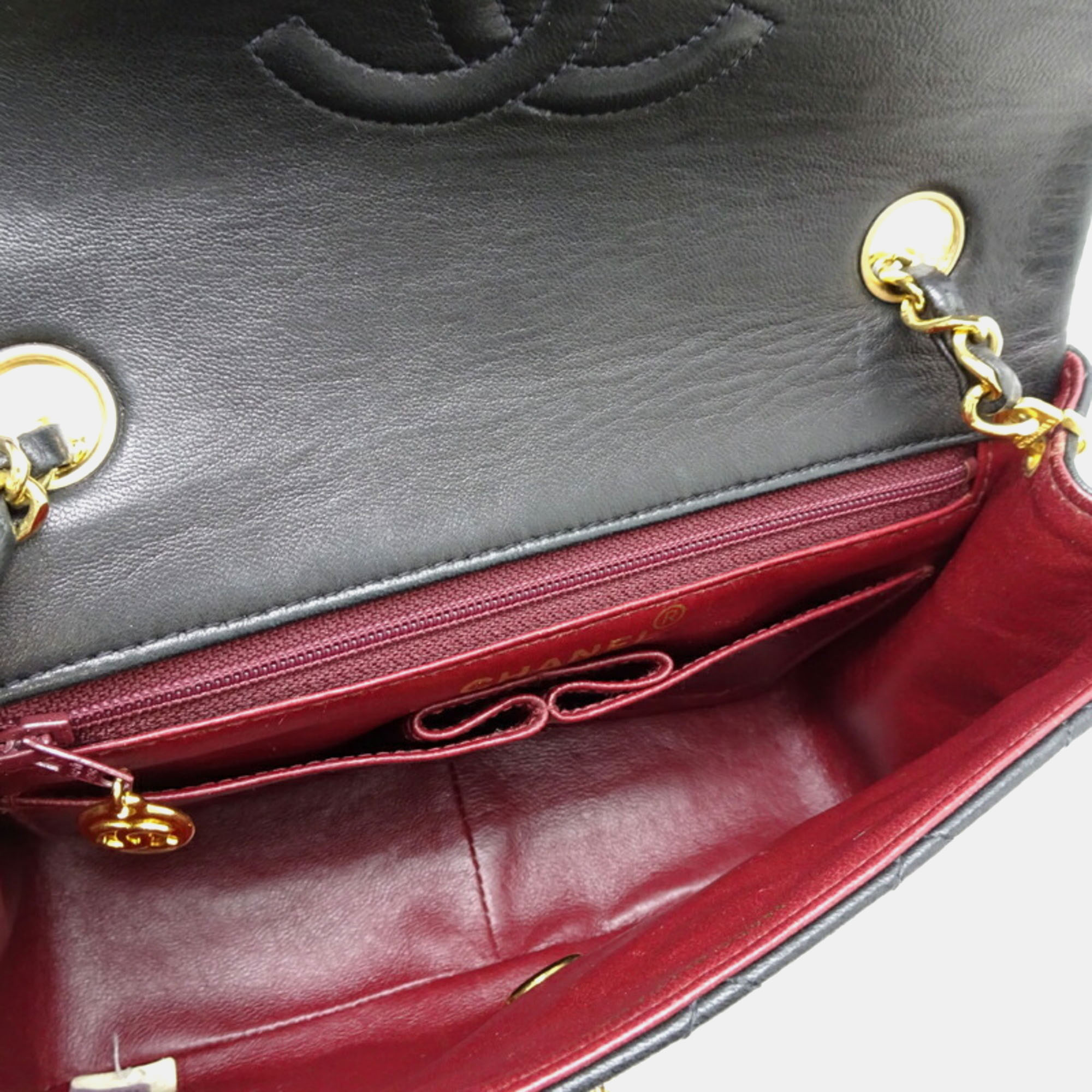 Chanel Lambskin Black Matelasse 20 Chain Shoulder Bag 