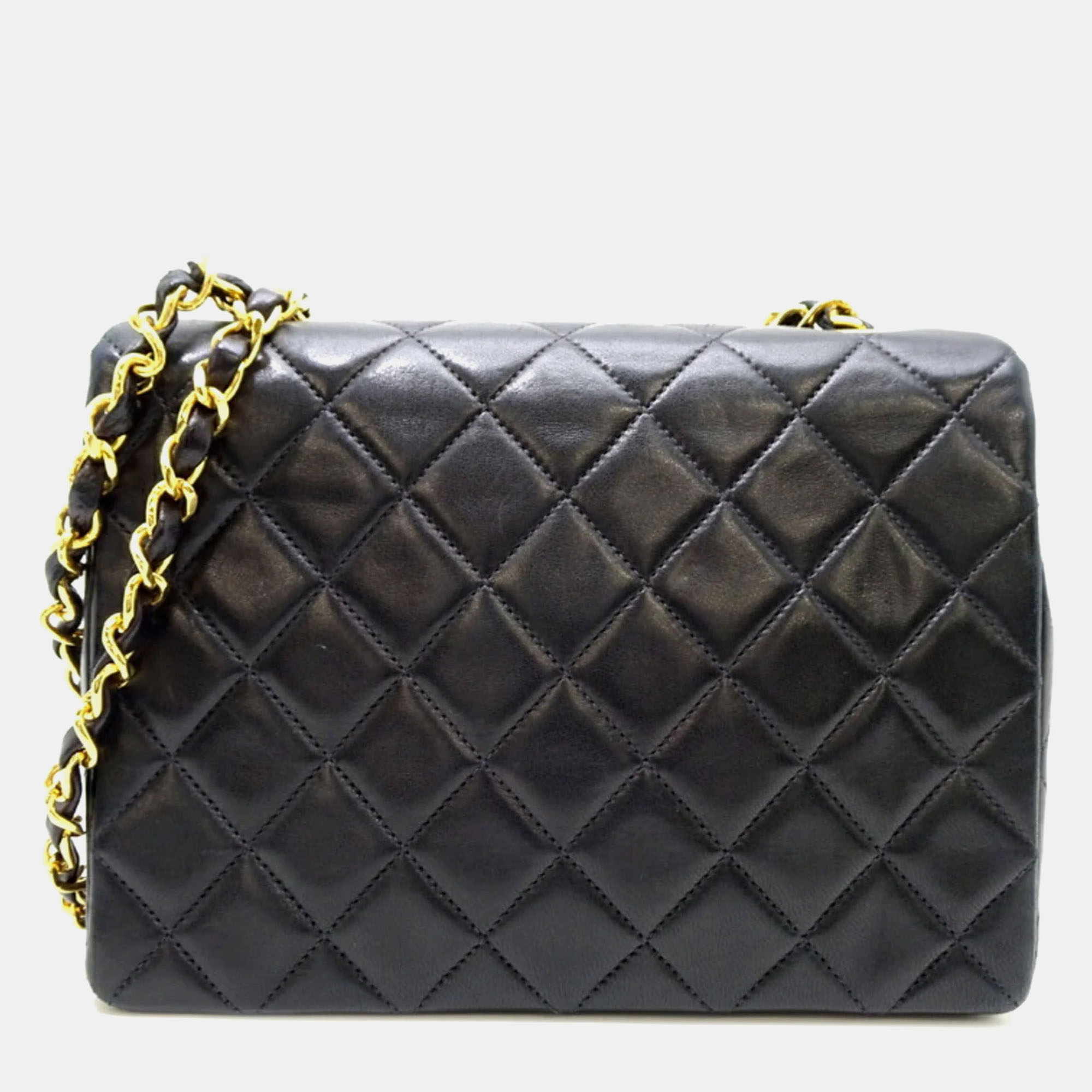 Chanel Lambskin Black Matelasse 20 Chain Shoulder Bag 