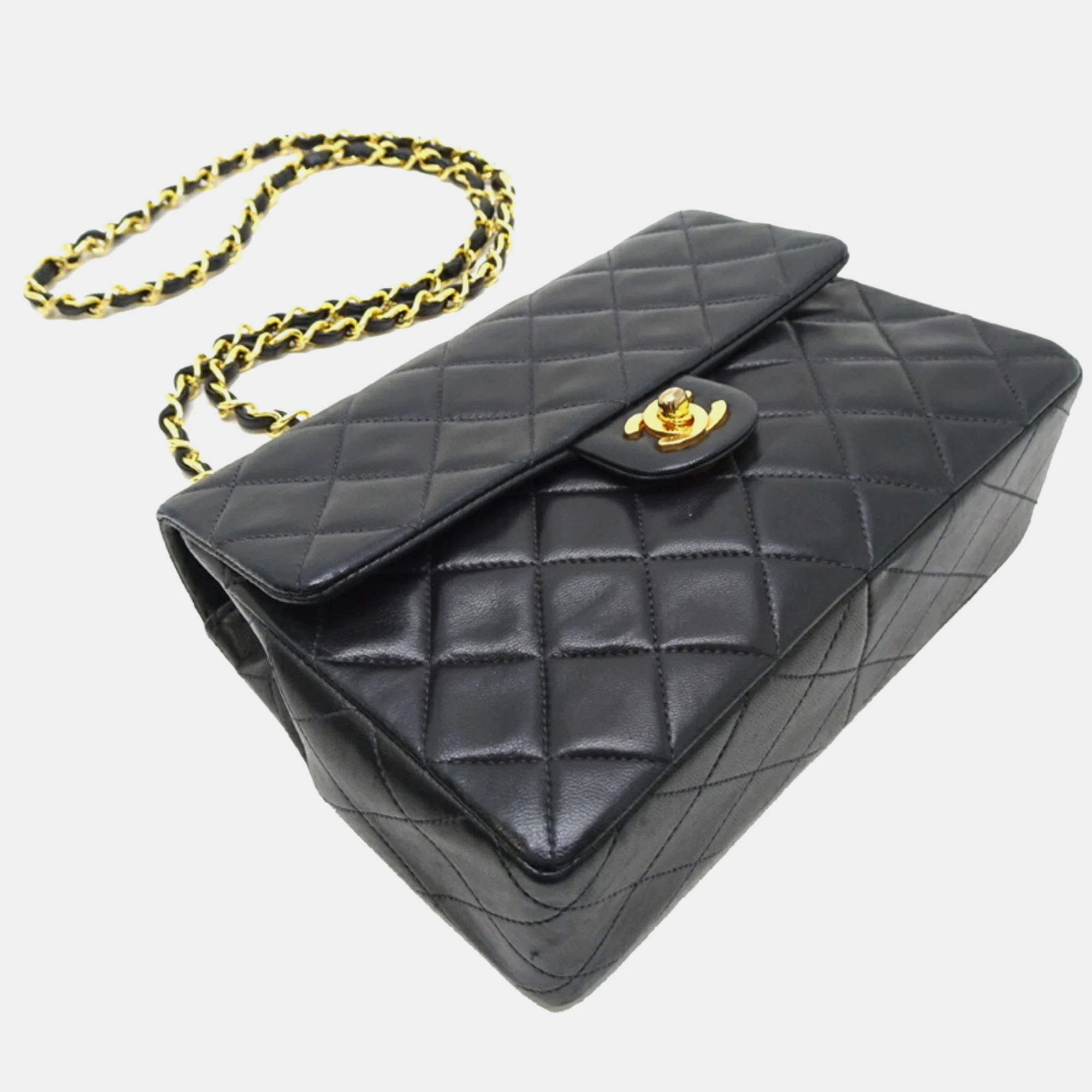 Chanel Lambskin Black Matelasse 20 Chain Shoulder Bag 