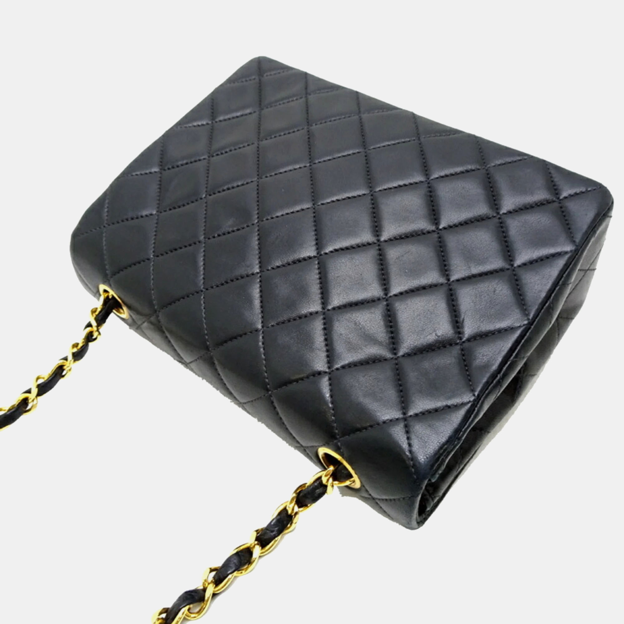Chanel Lambskin Black Matelasse 20 Chain Shoulder Bag 