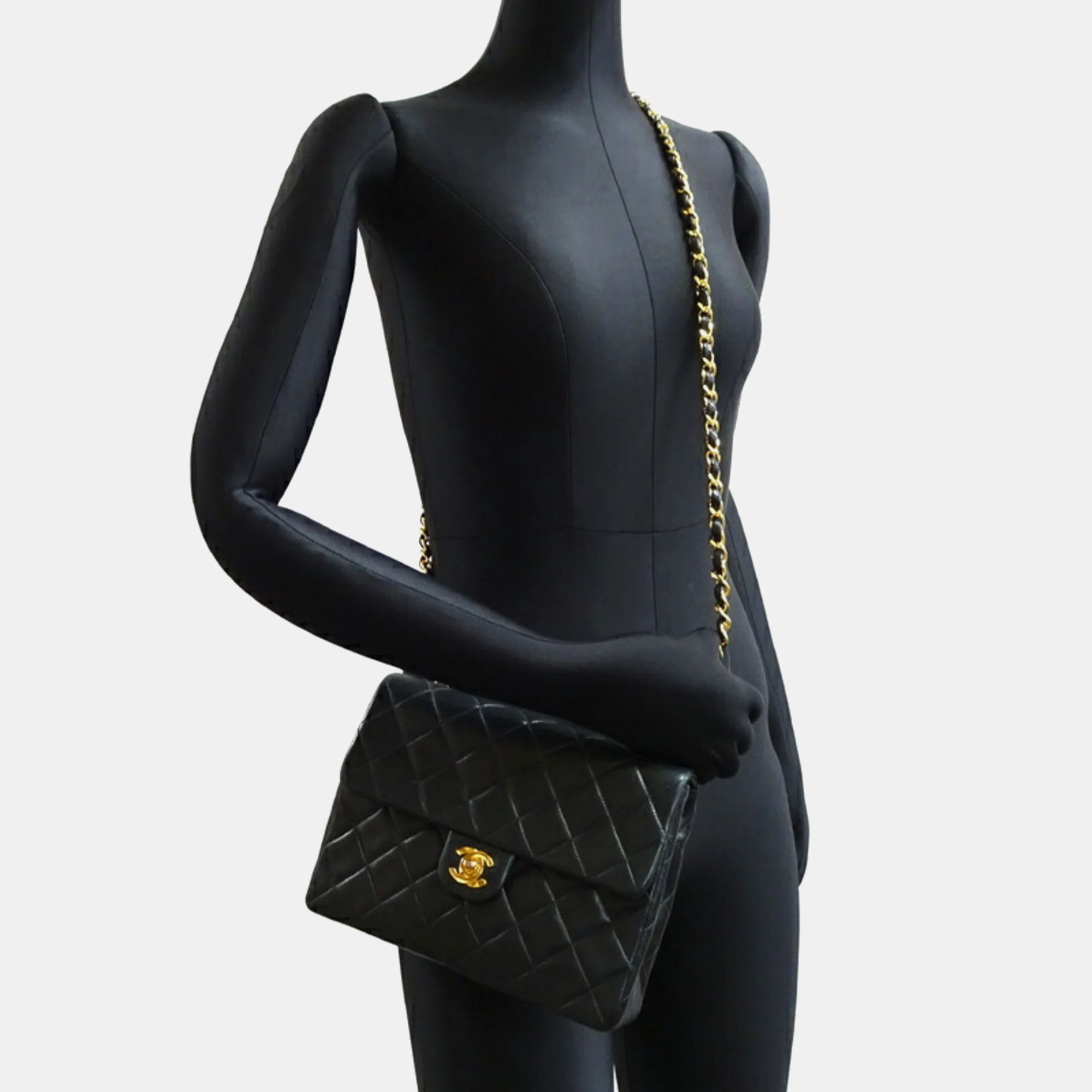 Chanel Lambskin Black Matelasse 20 Chain Shoulder Bag 