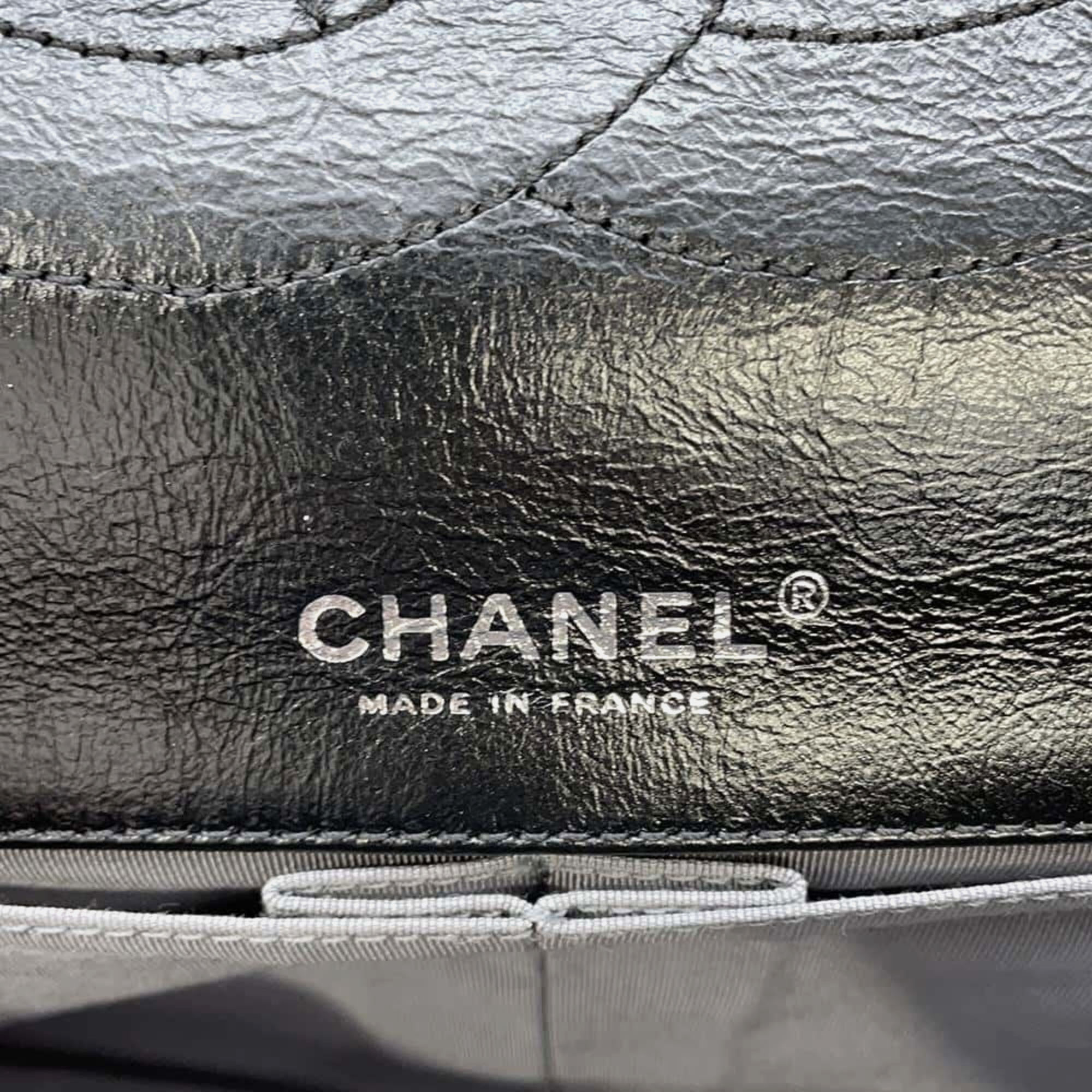 Chanel Black Aged Calf Leather 2.55 Matelasse W Flap Large Chain Shoulder Bag 