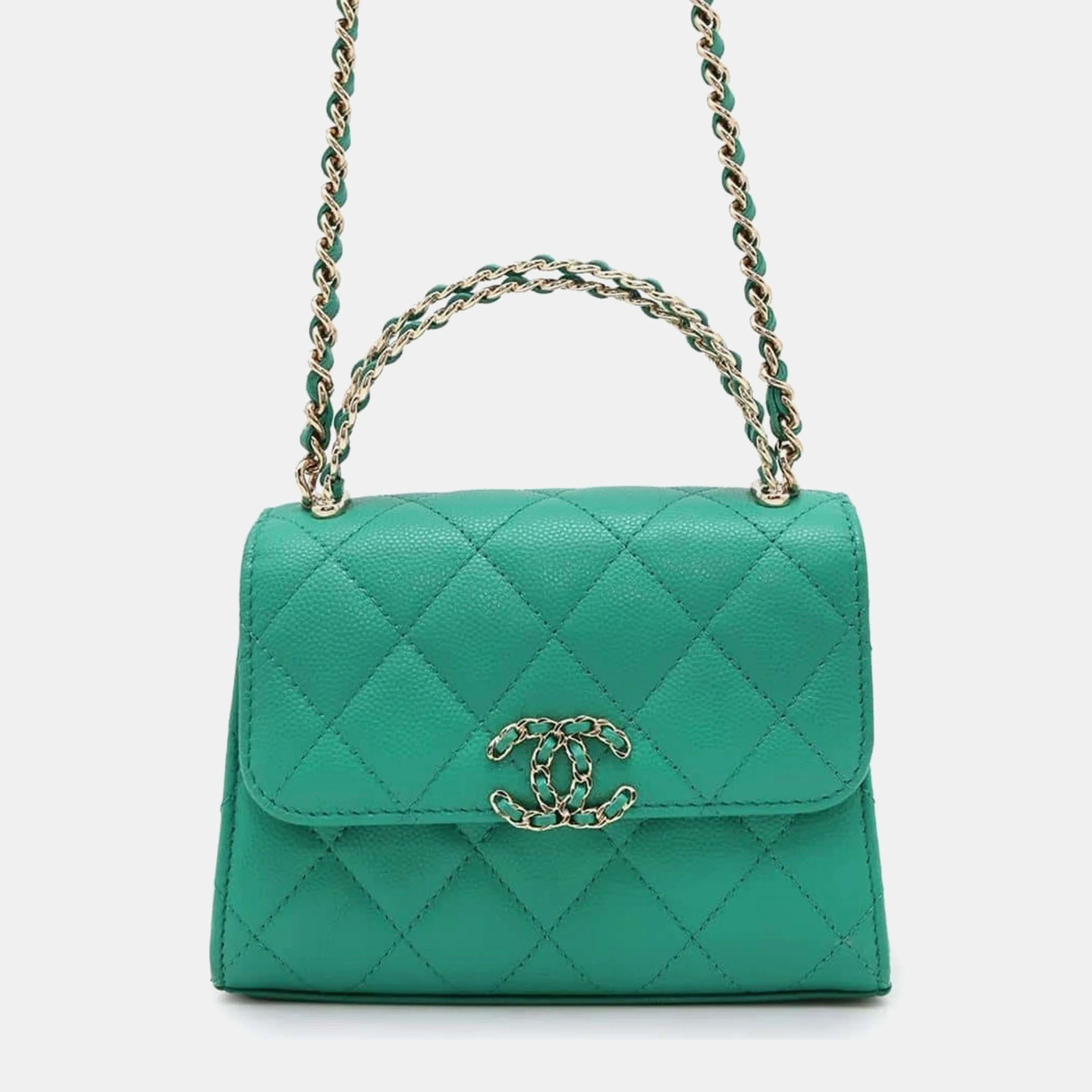 

Chanel Matelasse Coco Mark Caviar Skin Chain Shoulder Bag, Green