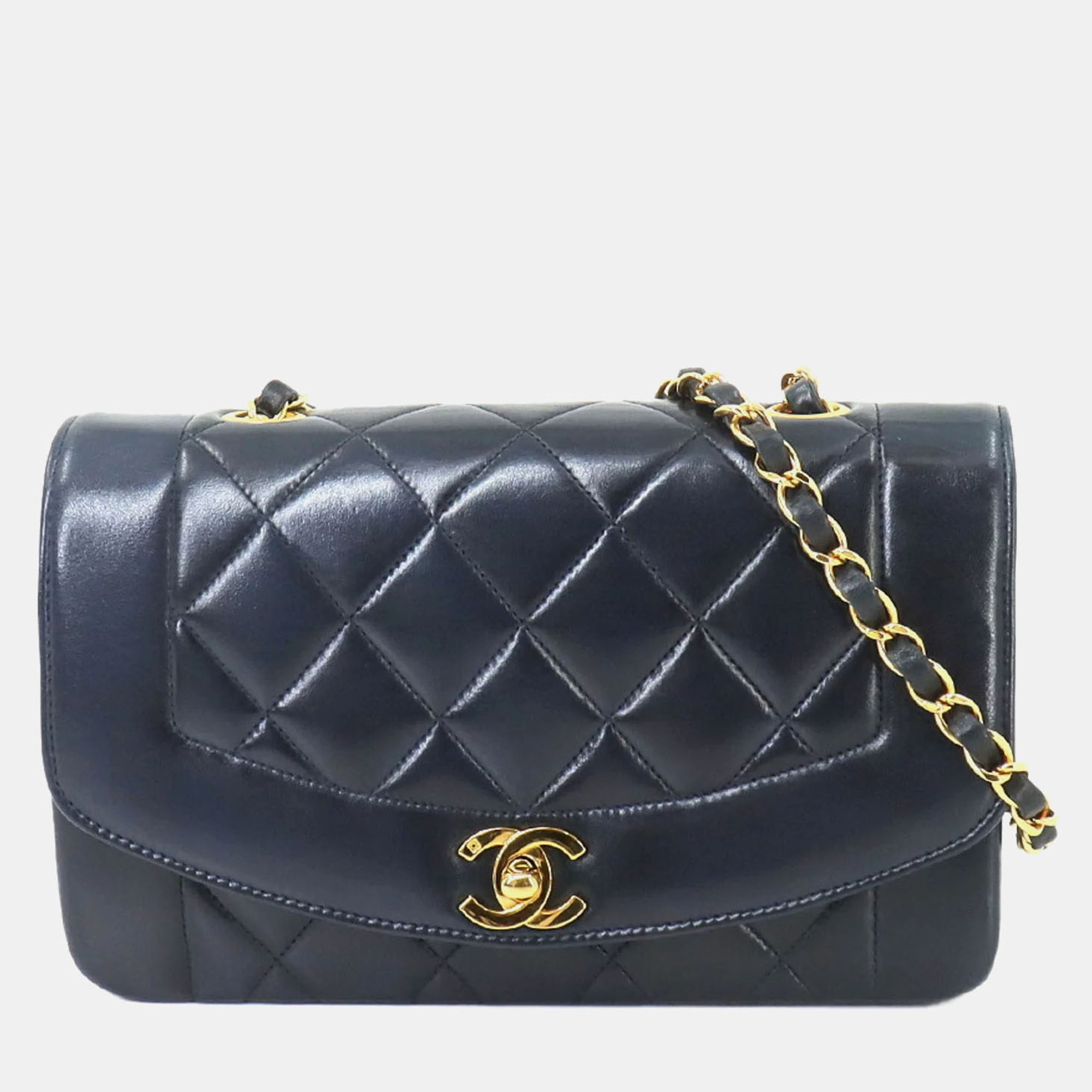 

Chanel Leather Navy Diana Matelasse 22 Chain Shoulder Bag, Navy blue