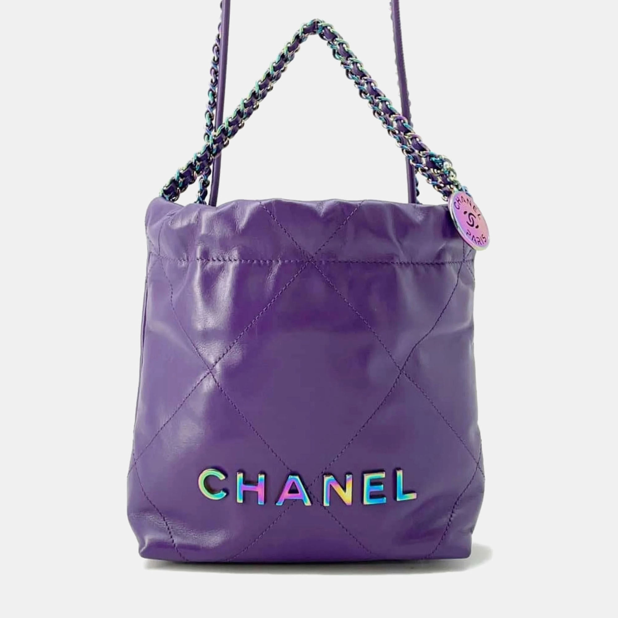 

Chanel 22 Coco Mark Shiny Calf Leather Shoulder Bag, Purple
