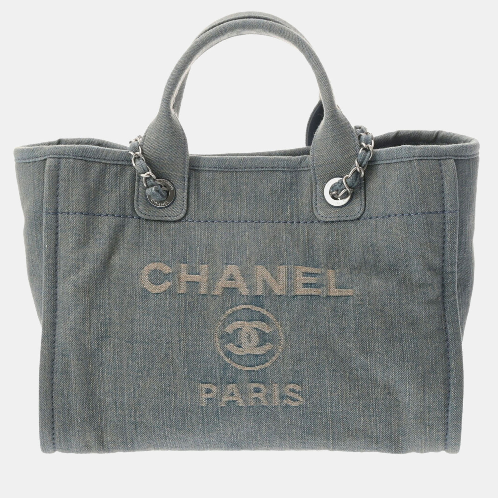 

Chanel Navy Denim Deauville Tote Bag, Grey