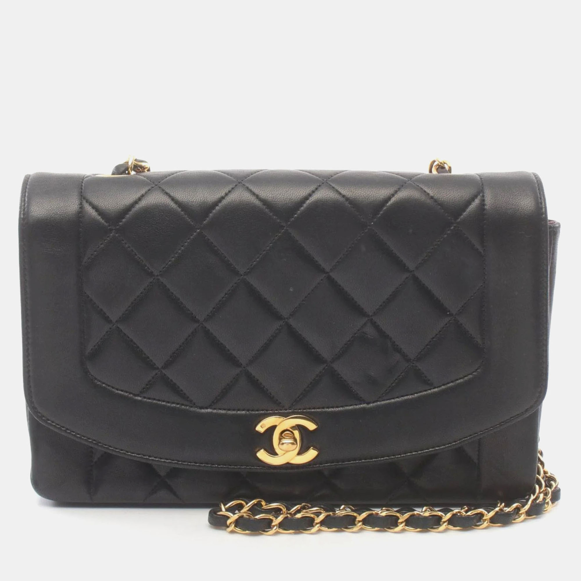 

Chanel Lambskin Black Matelasse Diana Flap Shoulder Bag