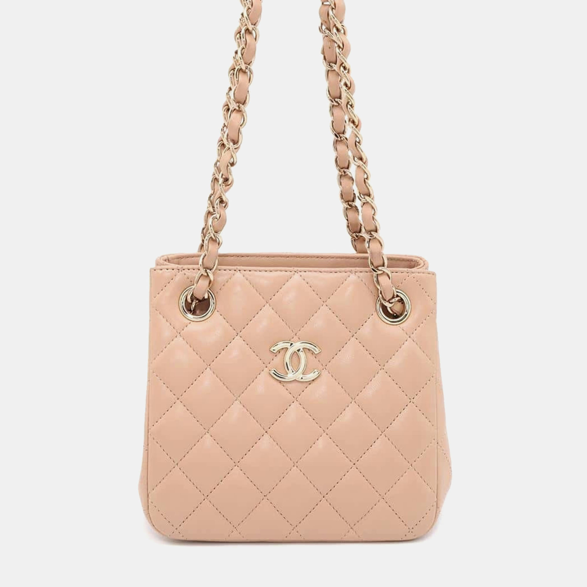 

Chanel Lambskin Matelasse Coco Mark Square Bucket Chain Shoulder Bag, Beige