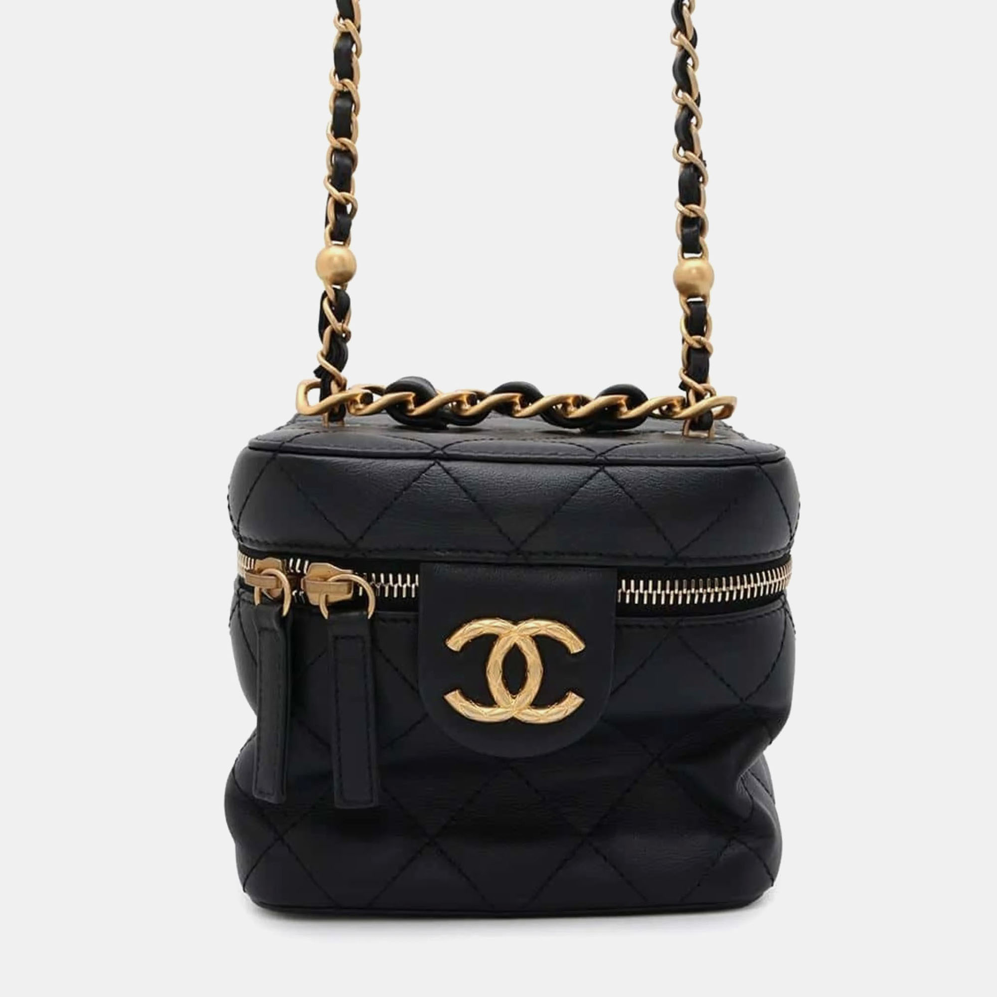 

Chanel Leather Black Matelasse Vanity Coco Mark Chain Shoulder Bag