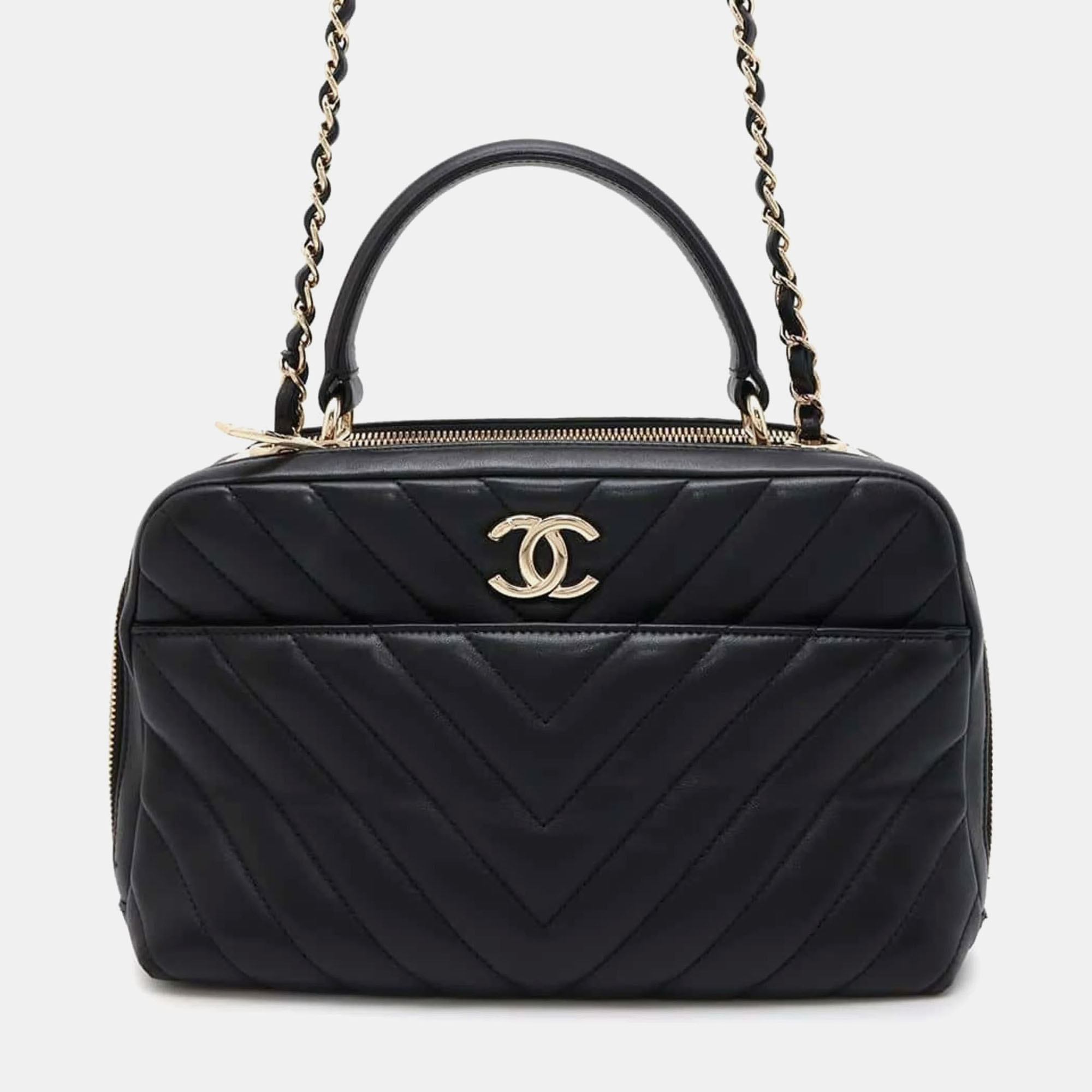 

Chanel Lambskin Black Matelasse Coco Mark Bowling Bag