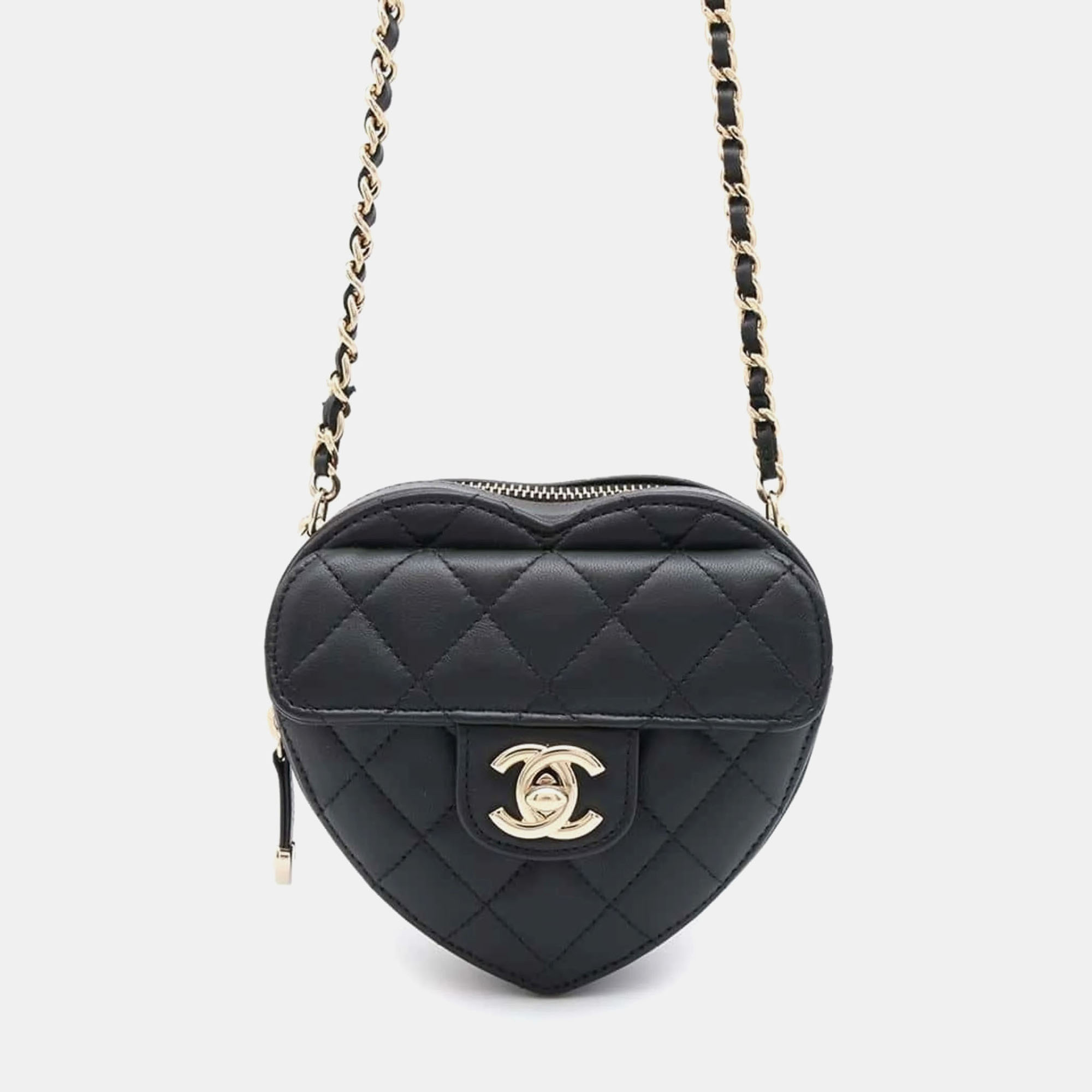 

Chanel Lambskin Black Matelasse Coco Mark Heart Shape Chain Shoulder Bag