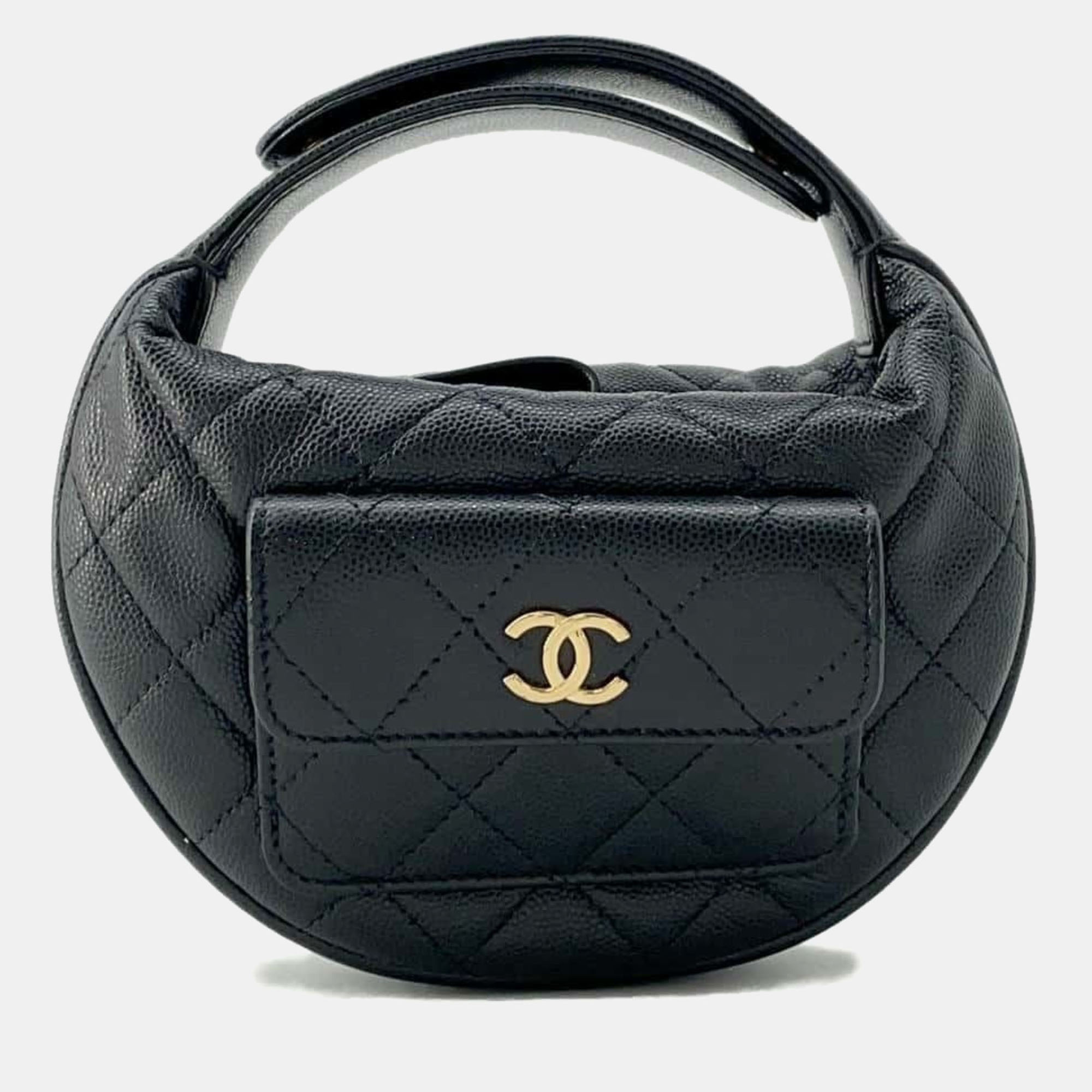 

Chanel Caviar Skin Black Coco Mark Matelasse Bag