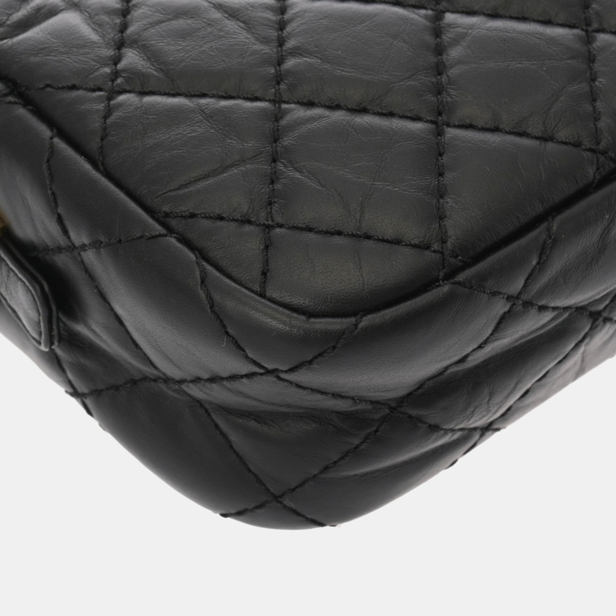 Chanel Black Leather 2.55 Chain Shoulder Camera Bag 