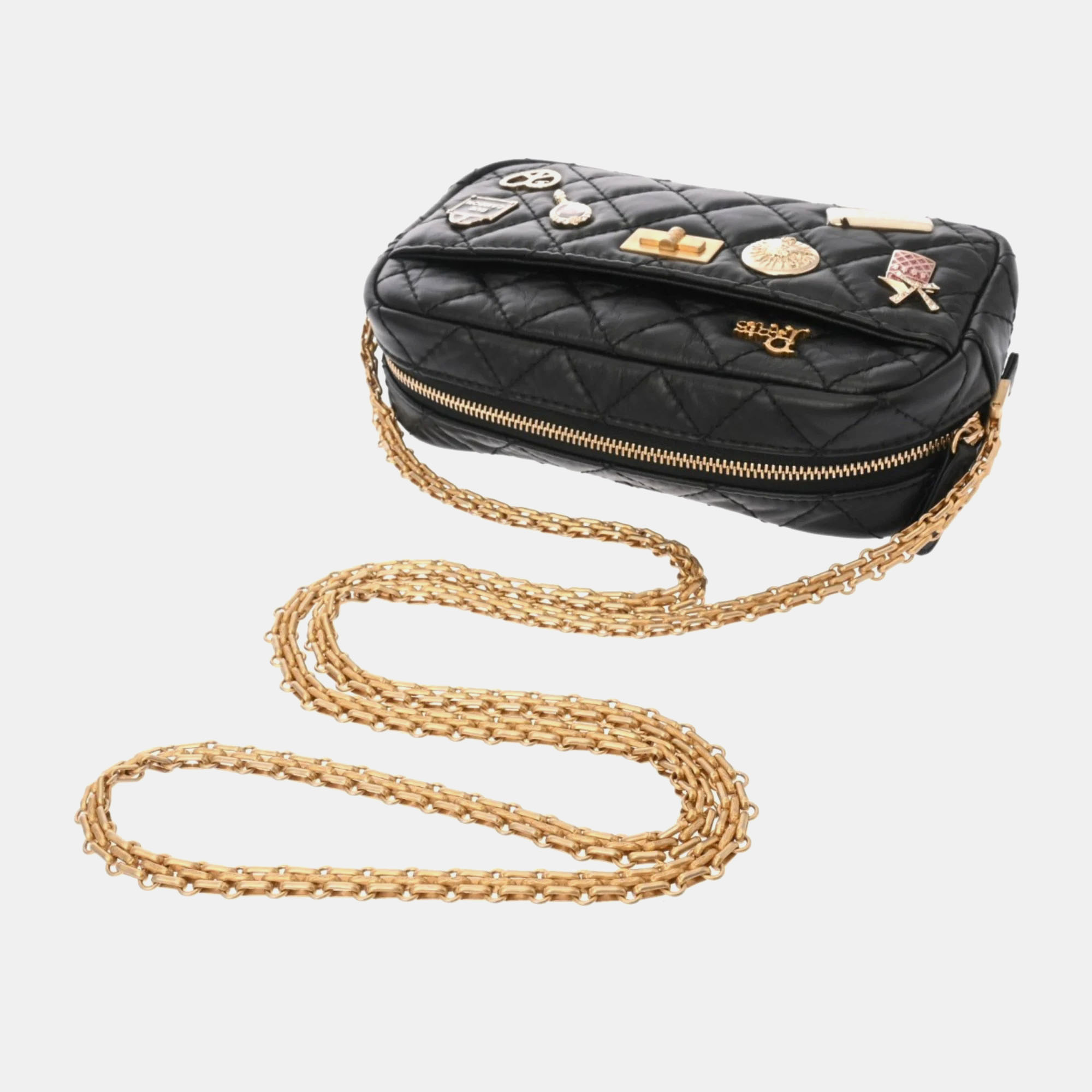 Chanel Black Leather 2.55 Chain Shoulder Camera Bag 