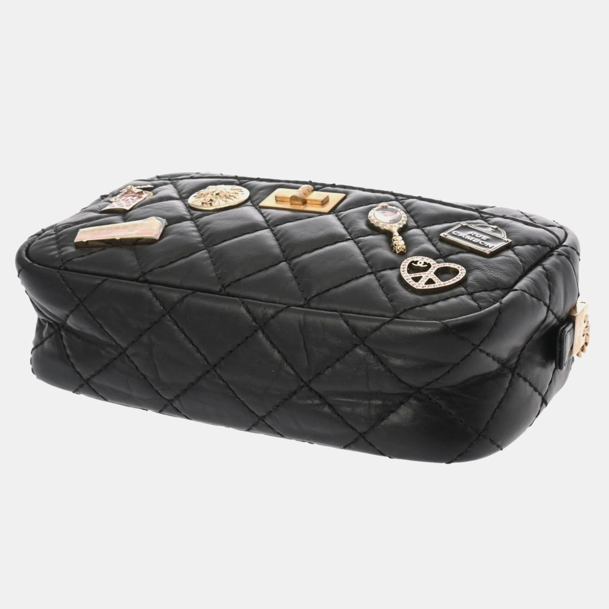 Chanel Black Leather 2.55 Chain Shoulder Camera Bag 