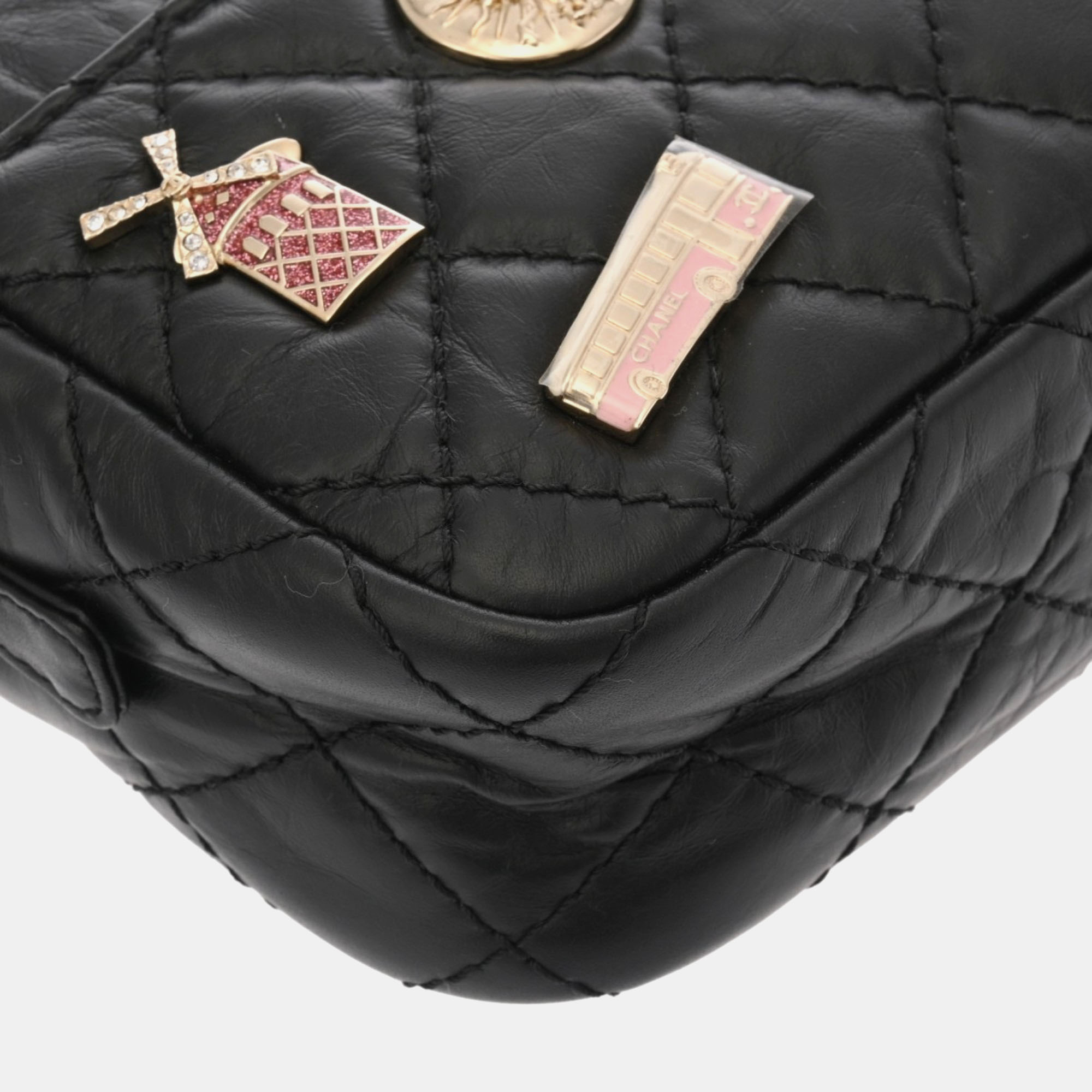 Chanel Black Leather 2.55 Chain Shoulder Camera Bag 