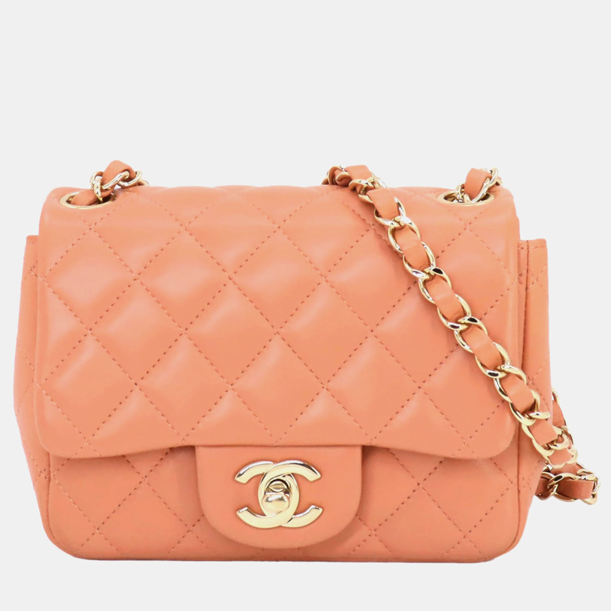 

Chanel Leather Salmon Pink Coco Mark Mini Matelasse Chain Shoulder Bag