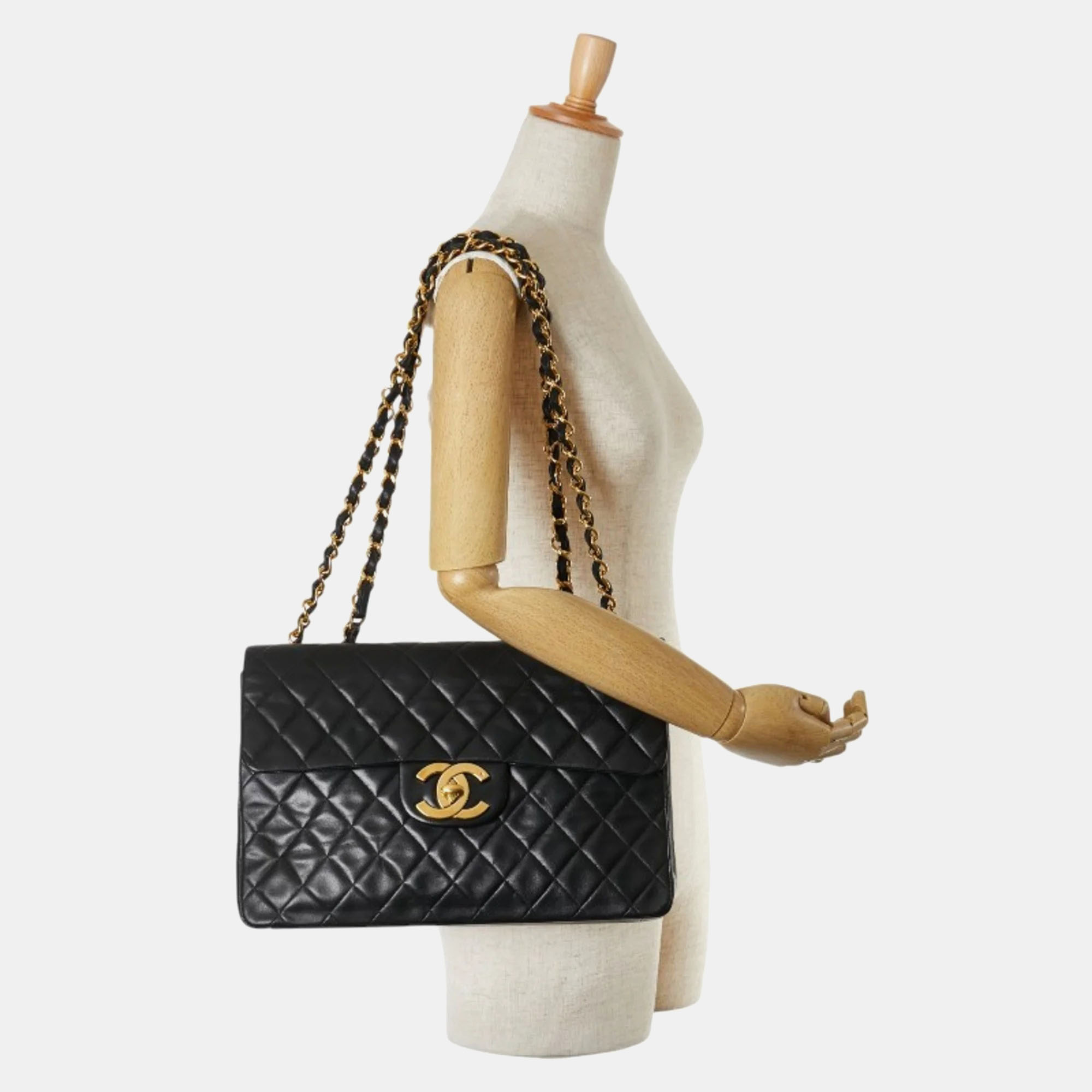 Chanel Black Lambskin Matelasse 34 Chain Shoulder Bag 