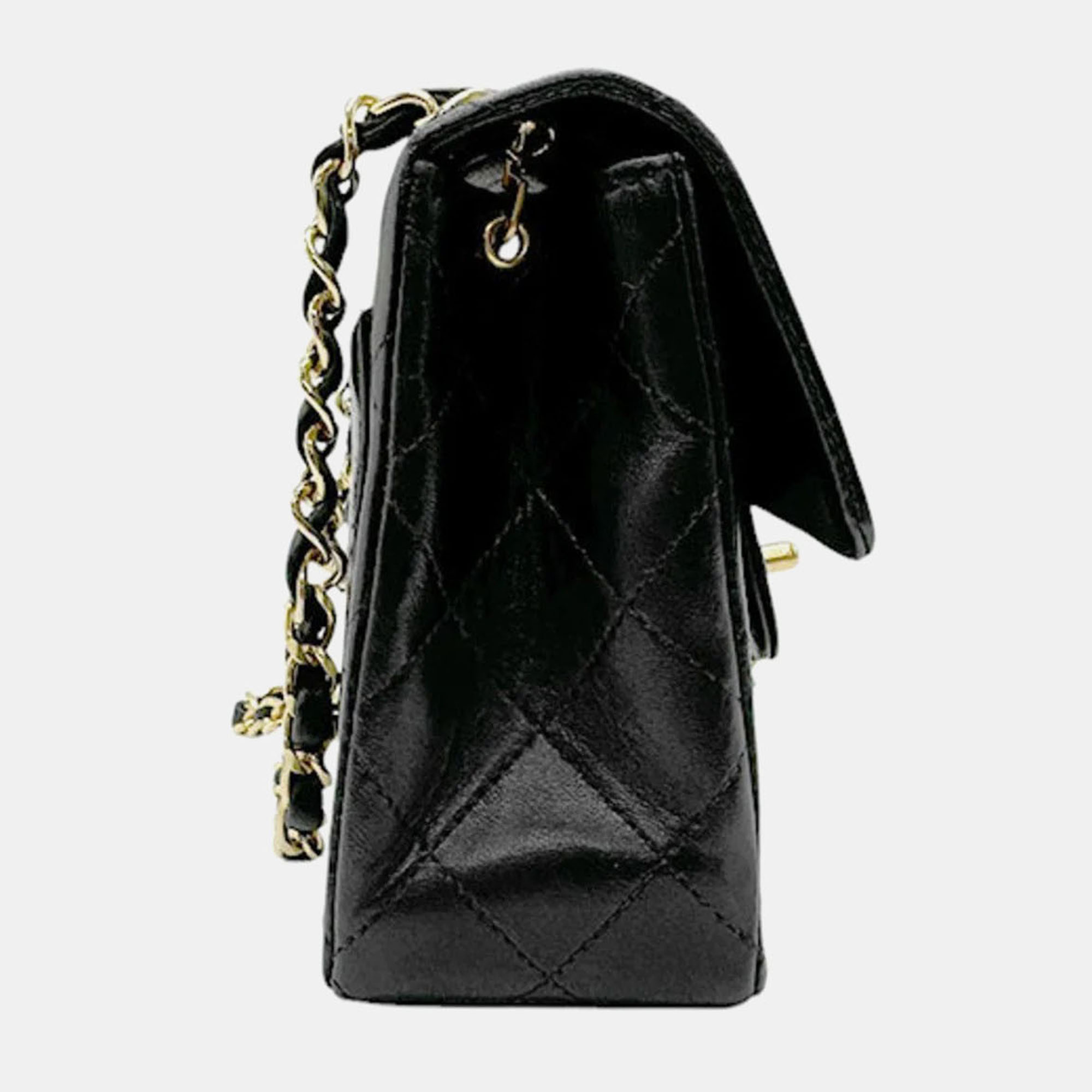 Chanel Lambskin Navy Gold Matelasse Shoulder Bag 