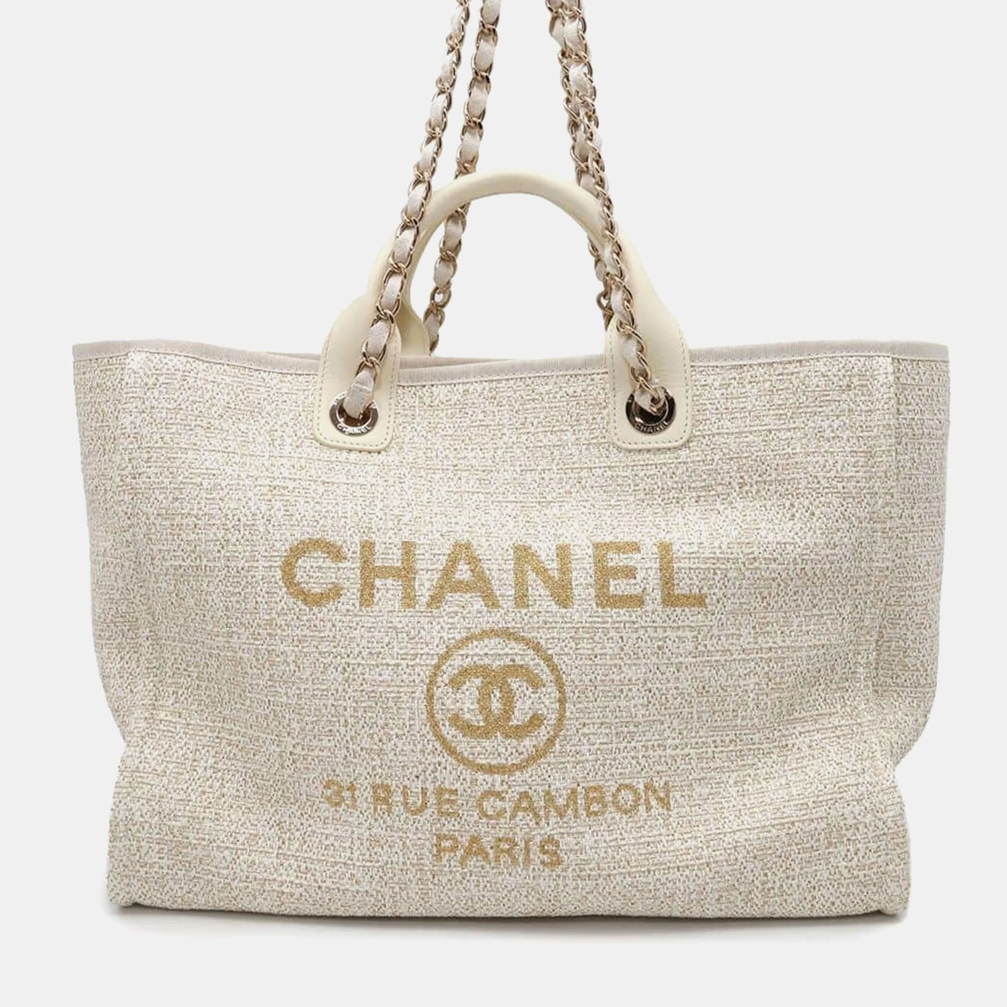 

Chanel Tweed Coco Mark Deauville Gm Tote Bag, Beige