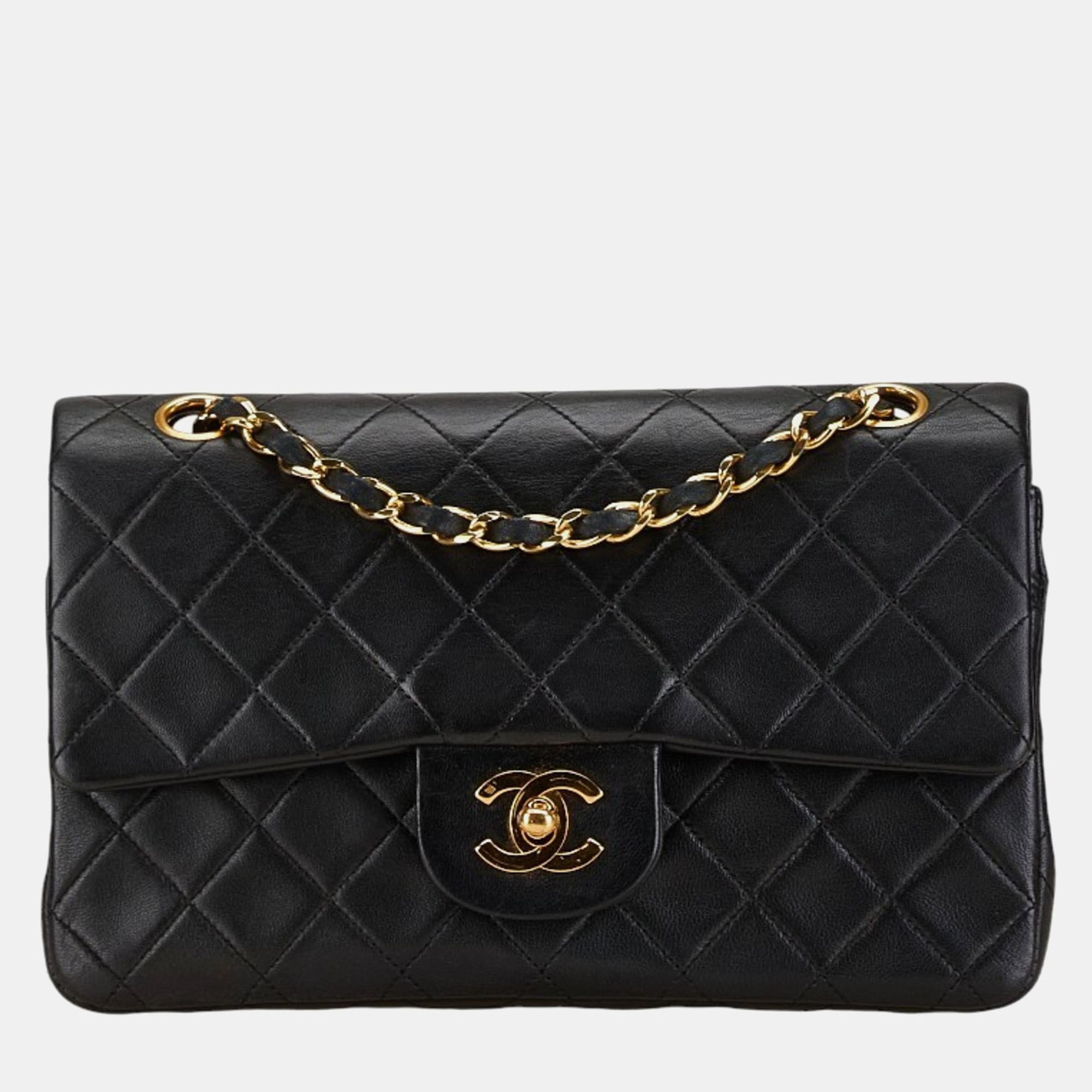 

Chanel Black Lambskin Matelasse 23 Coco Mark Double Flap Chain Shoulder Bag