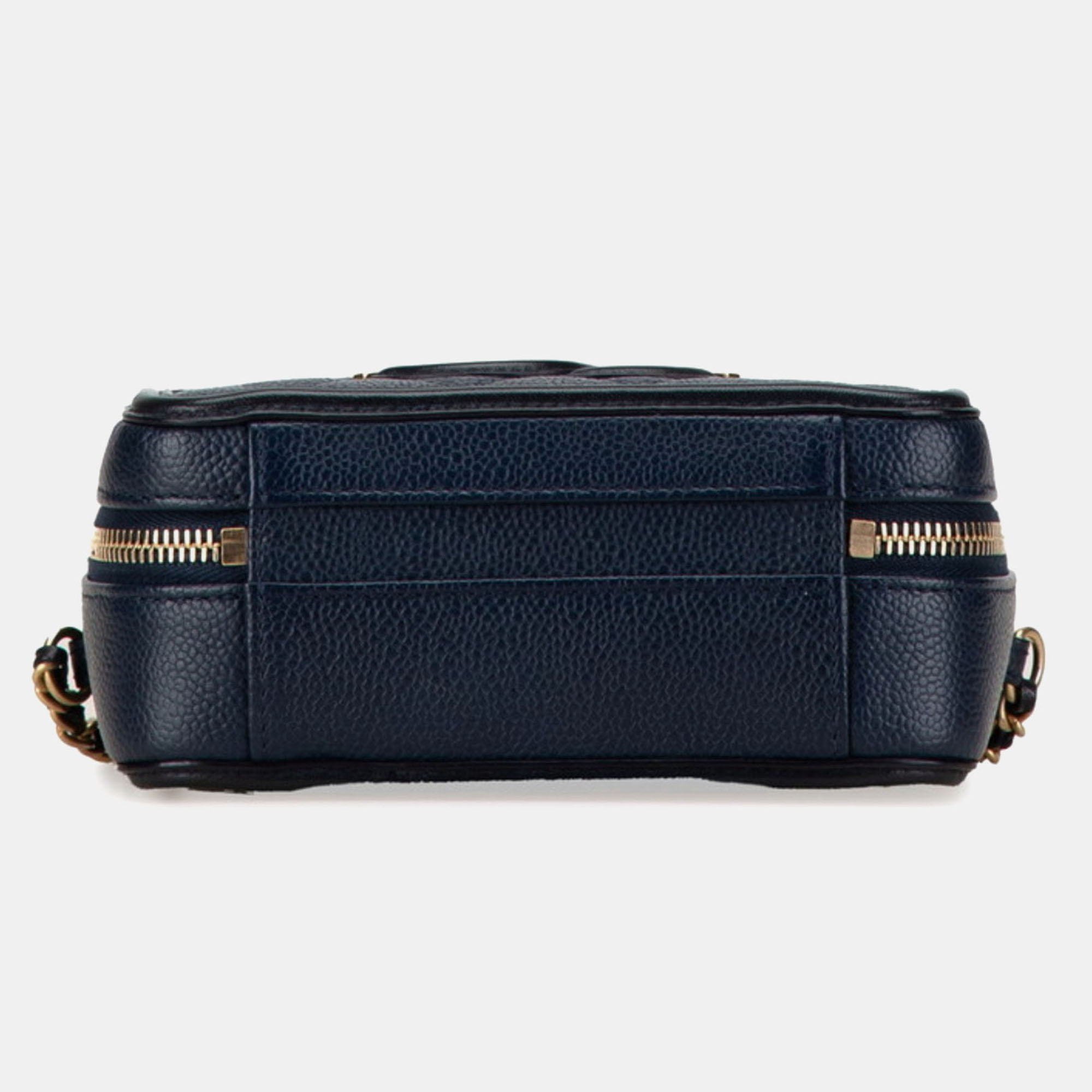 Chanel Navy Black Caviar Skin Matelasse Cc Filigree Chain Shoulder Bag 