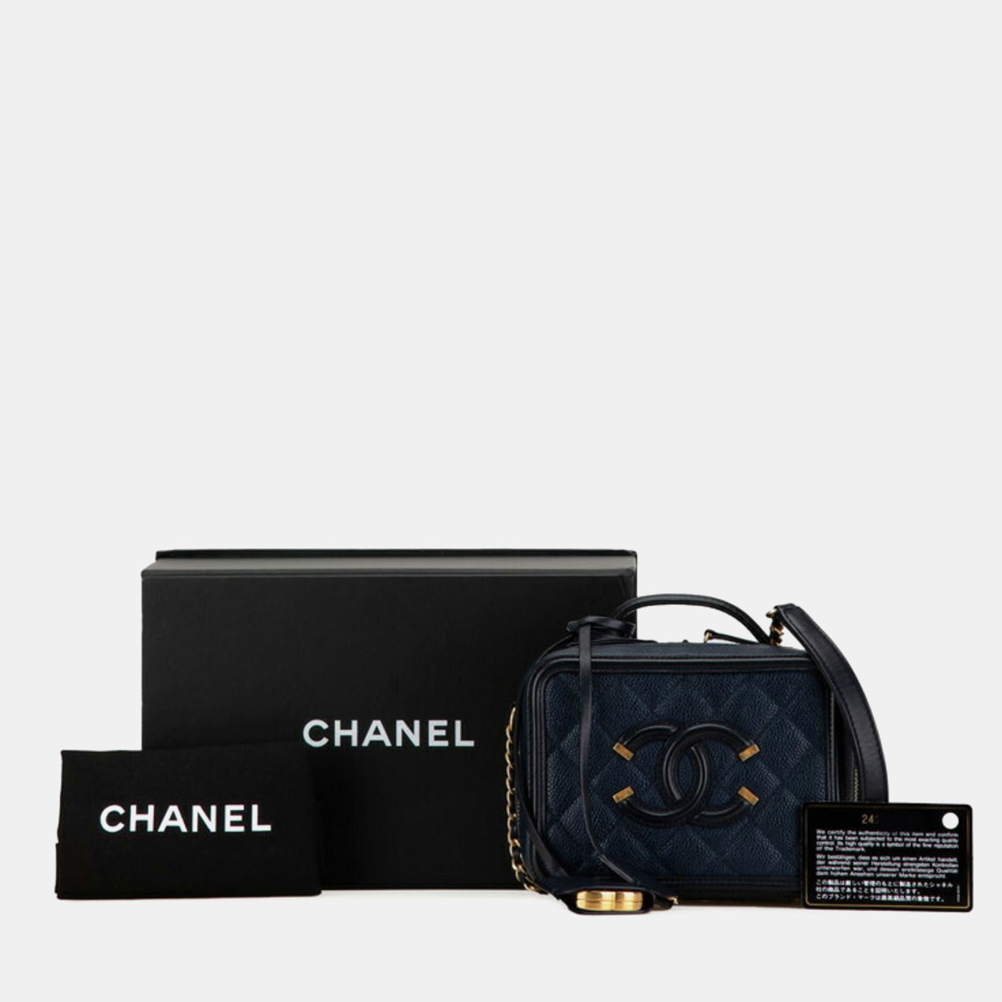 Chanel Navy Black Caviar Skin Matelasse Cc Filigree Chain Shoulder Bag 