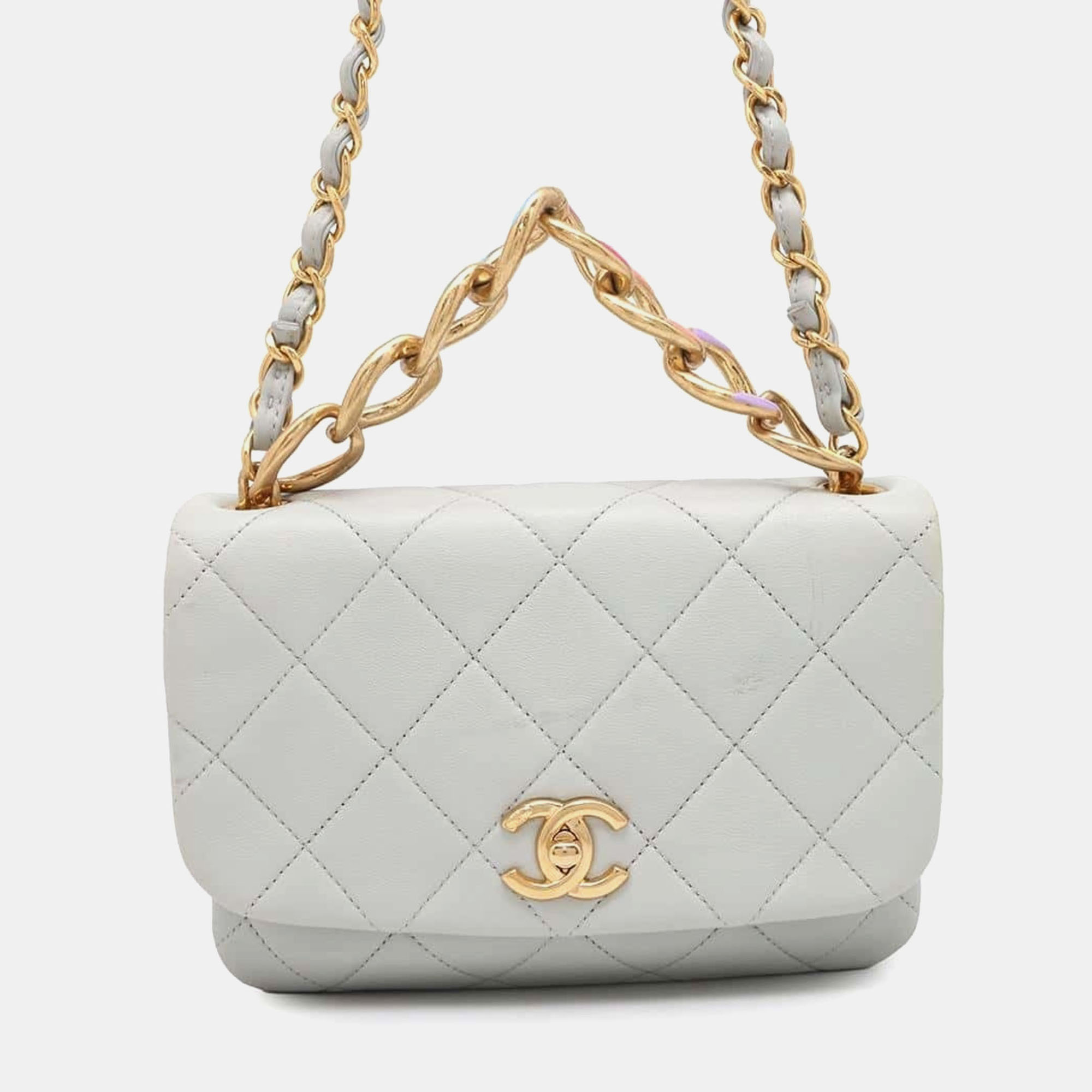 

Chanel Matelasse Coco Mark Lambskin Handbag, White